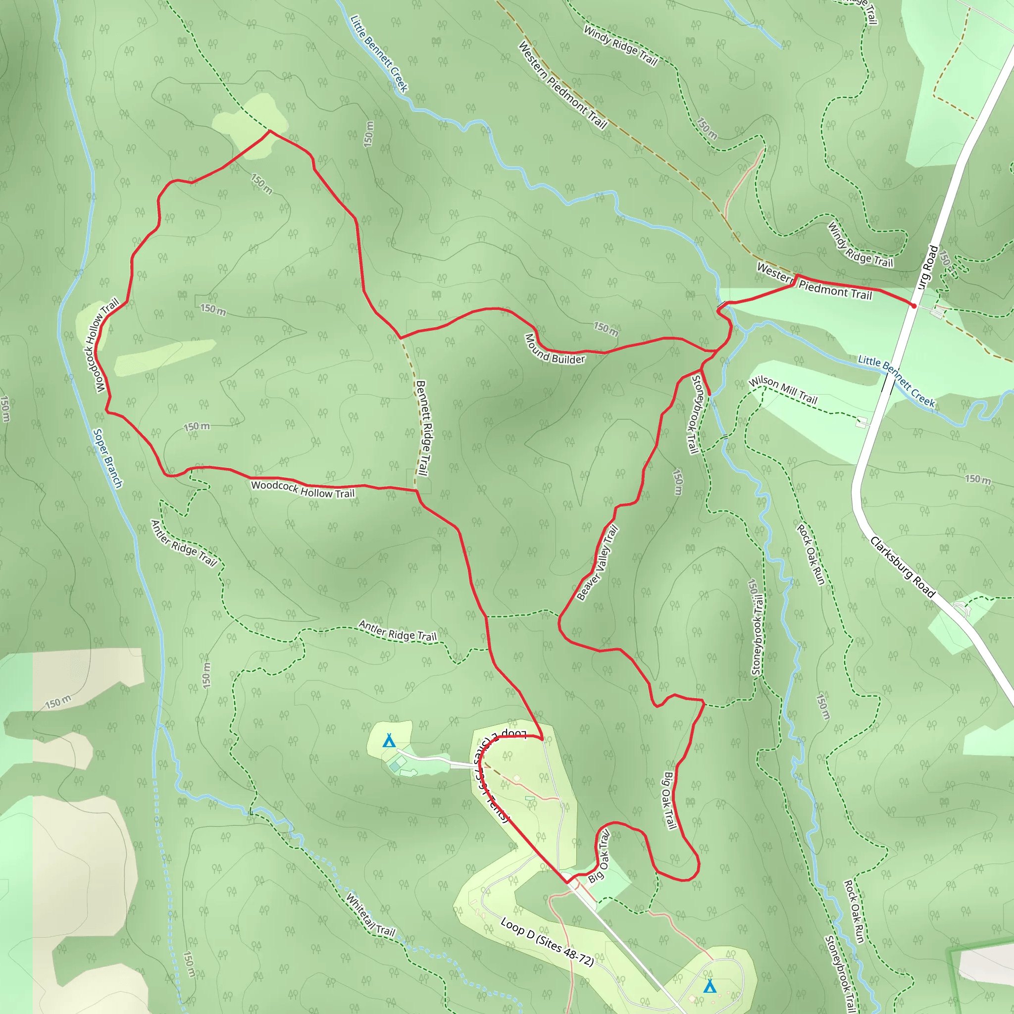 Woodcock Hollow and Big Oak Loop Trail mobile static map
