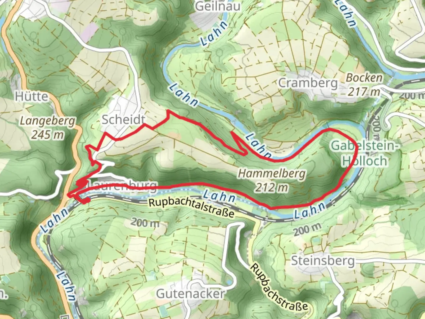 An image depicting the trail Lahn via Leinpfad and Burgweg and its surrounding area.