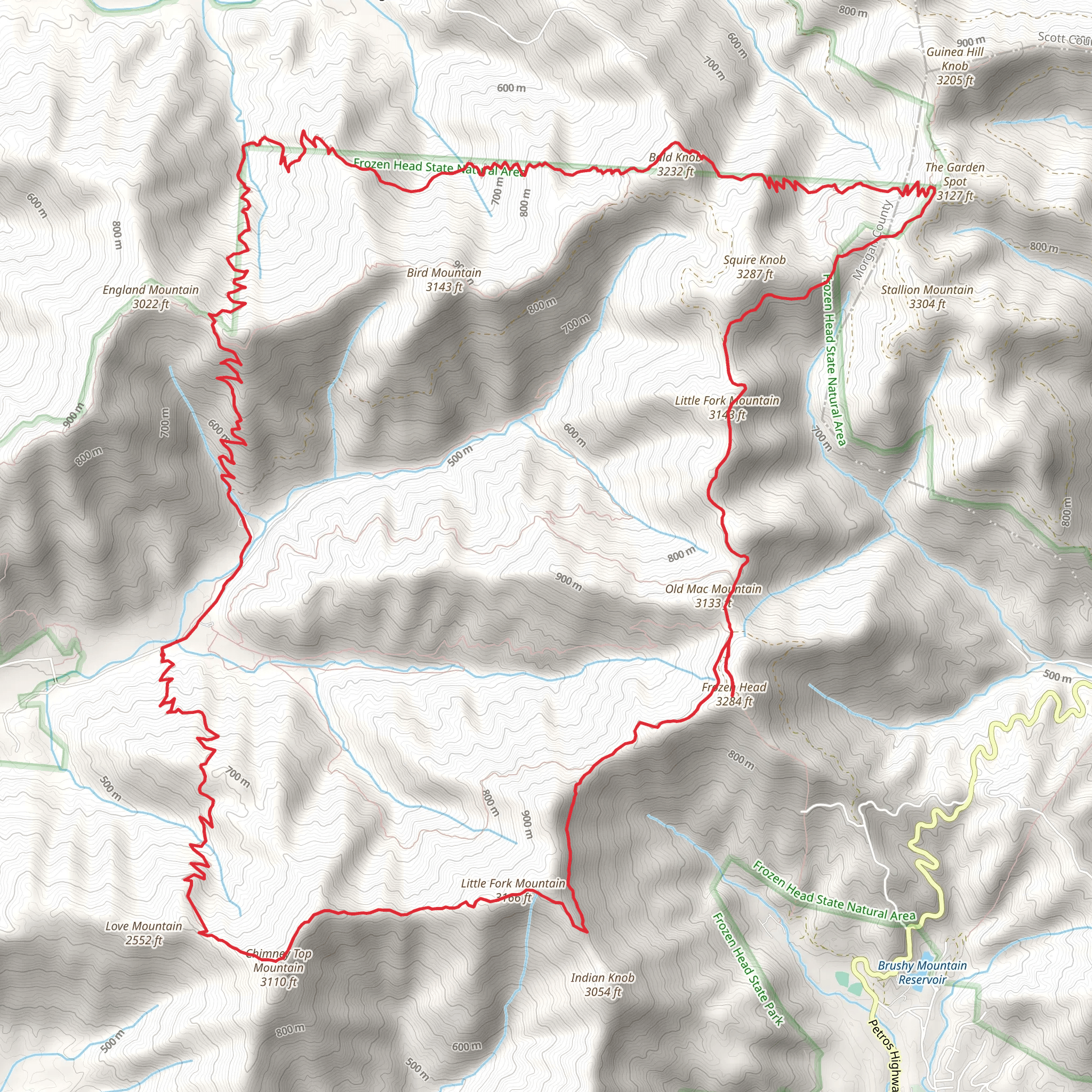 Bird Mountain, Little Fork Mountain and Chimney Top Loop Trail mobile static map