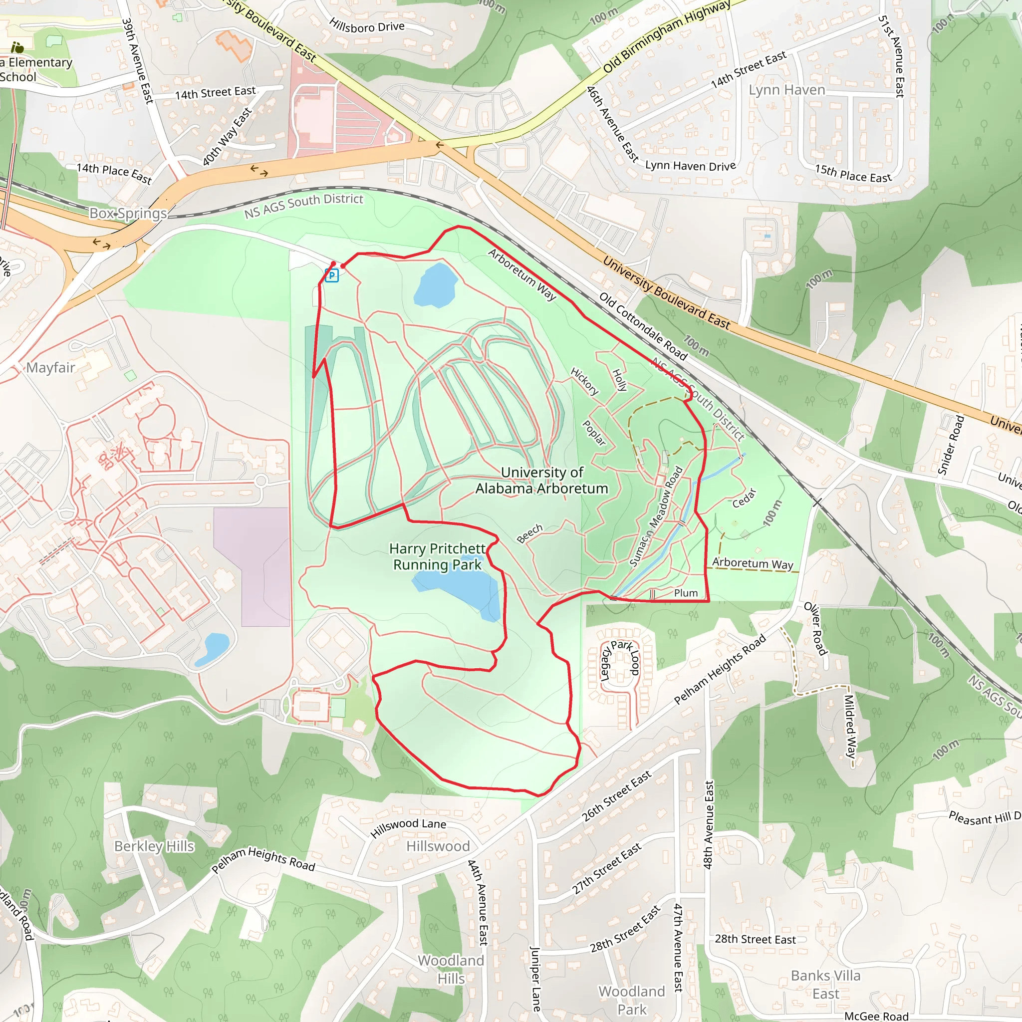 University of Alabama Arboretum Loop mobile static map