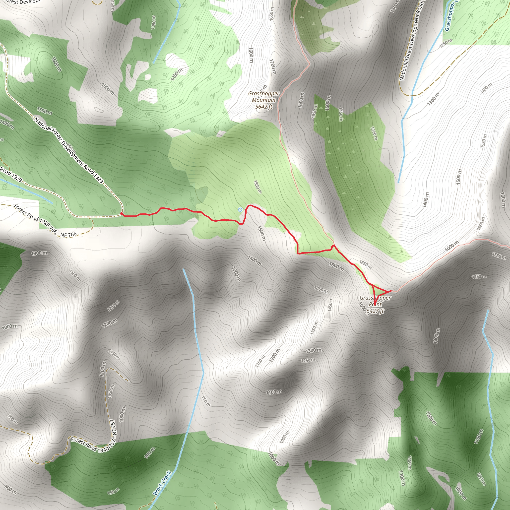 Grasshopper Mountain Trail - National Forest Development Road 1929 mobile static map