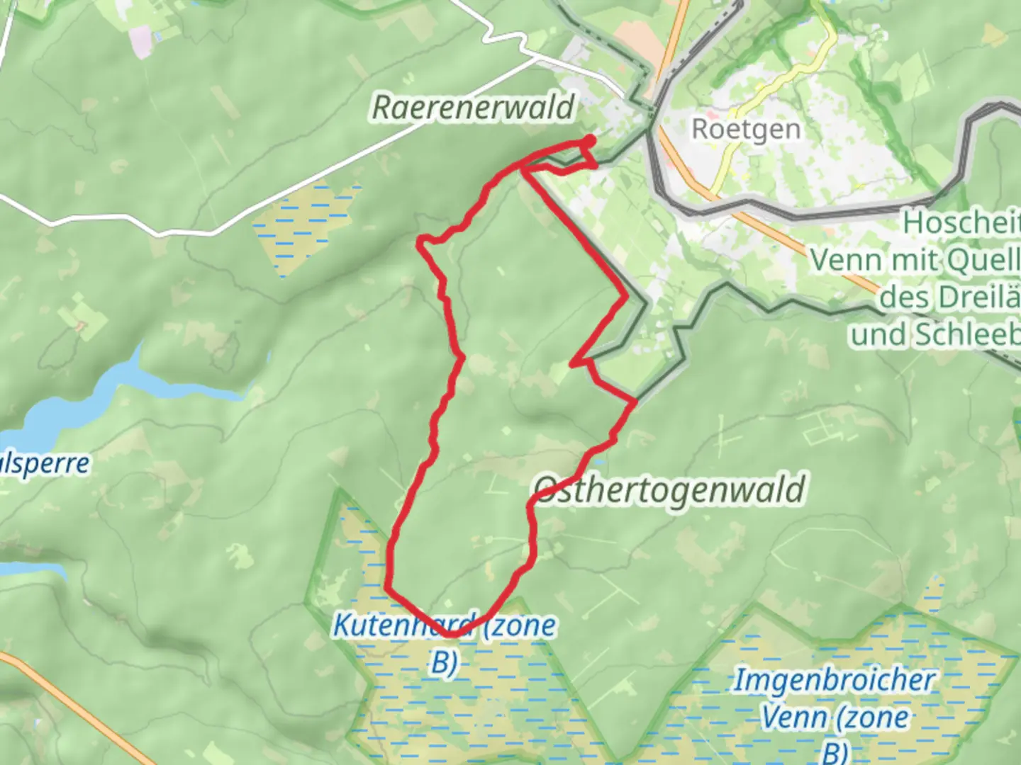 An image depicting the trail Eschbach via Petergensfeld and Eifelsteig and its surrounding area.