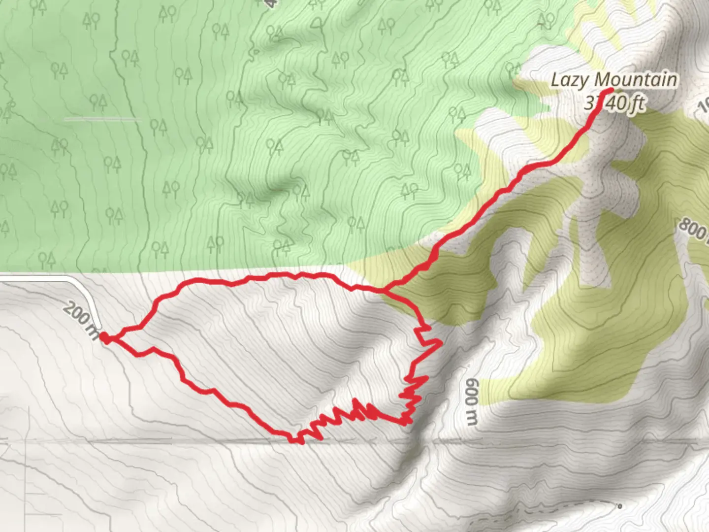 An image depicting the trail Lazy Mountain Trail and its surrounding area.