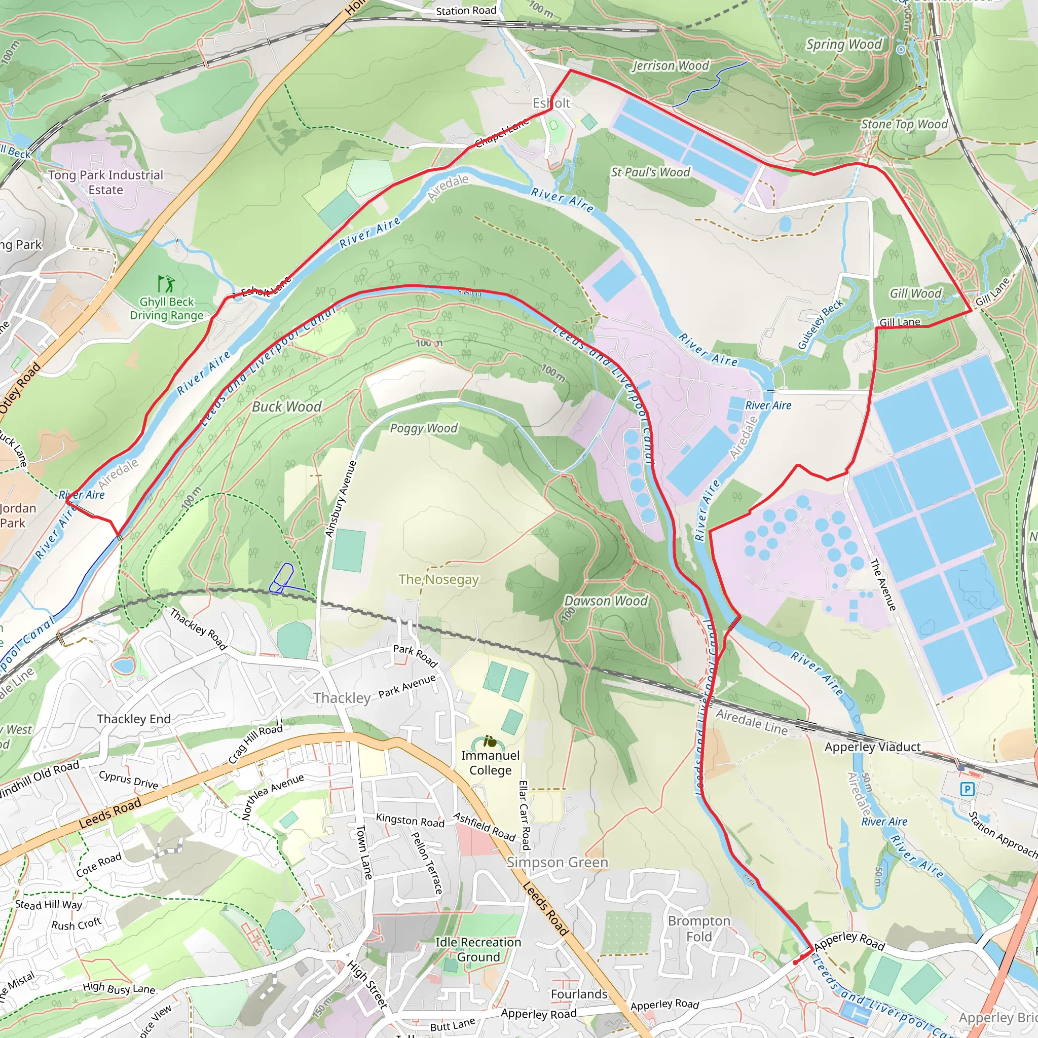 Esholt and Gill Wood Loop mobile static map