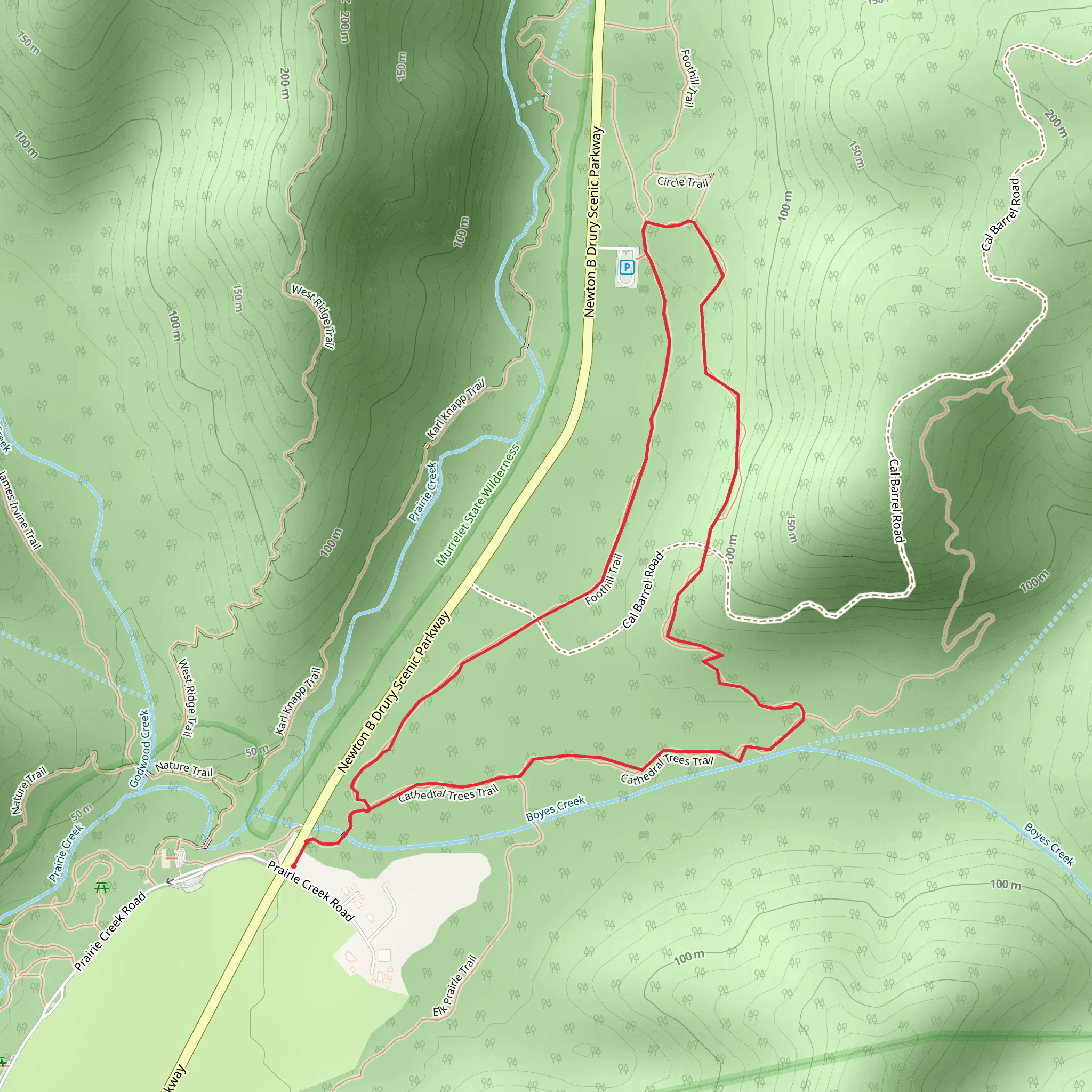 Foothill Trail and Cathedral Tree Loop Trail mobile static map