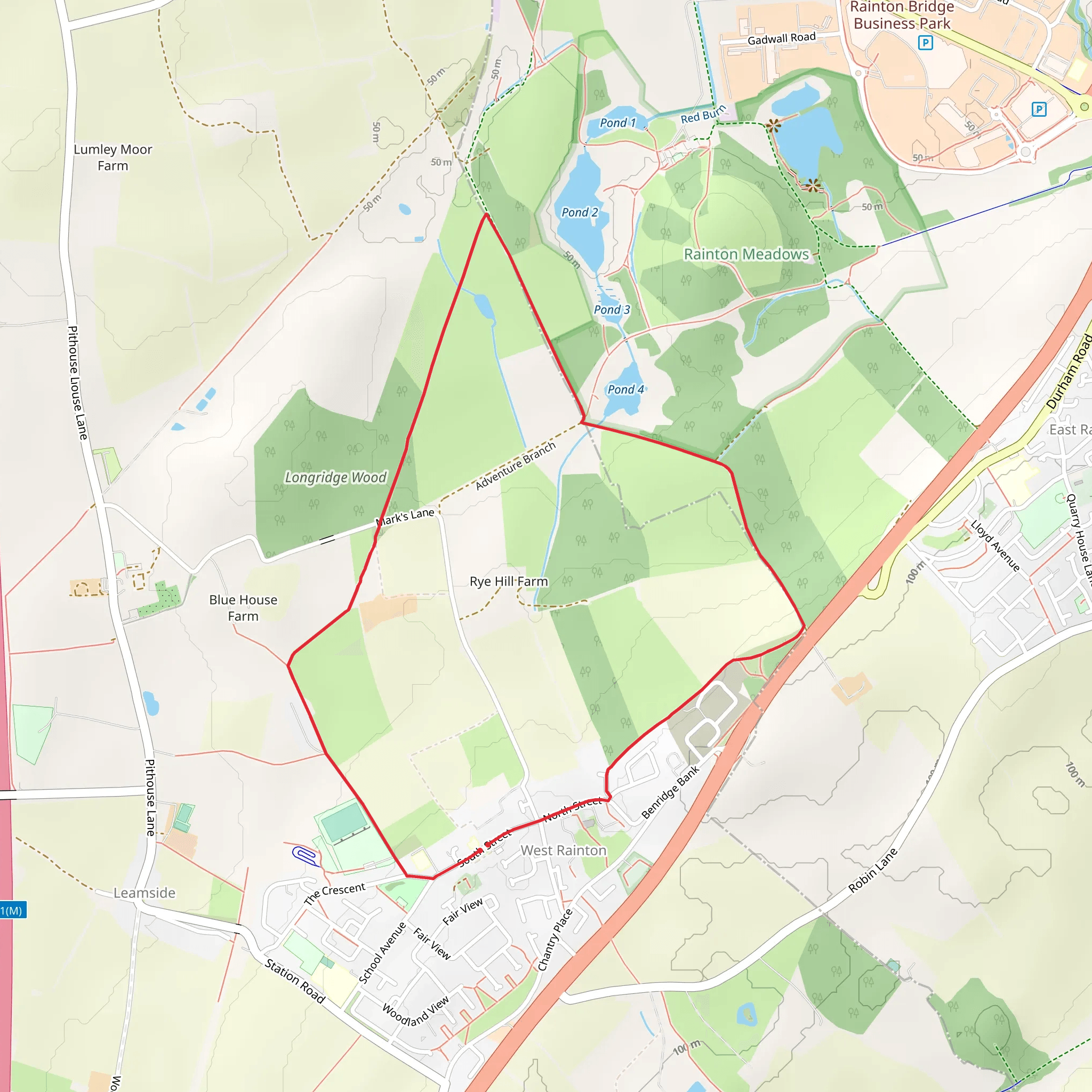 Longridge Wood and West Rainton Loop mobile static map
