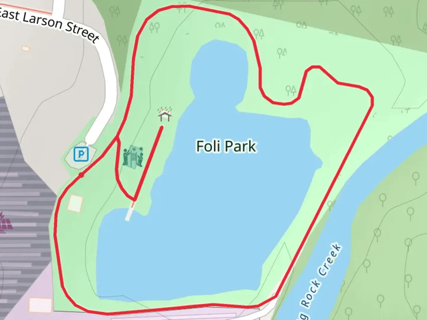 An image depicting the trail Foli Park Loop and its surrounding area.