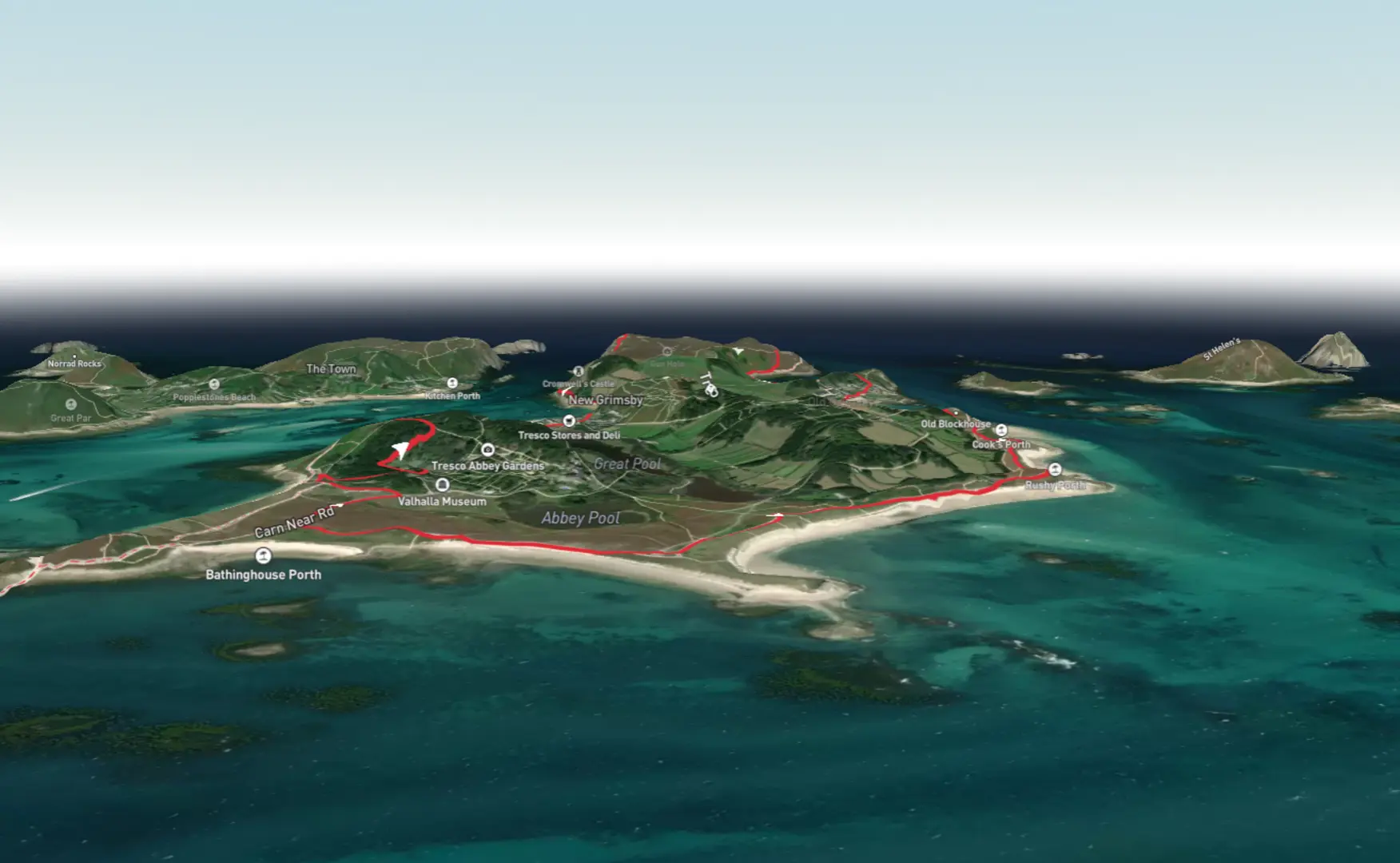 An image depicting the trail New Grimsby and Old Grimsby Loop - Isles of Scilly and its surrounding area.