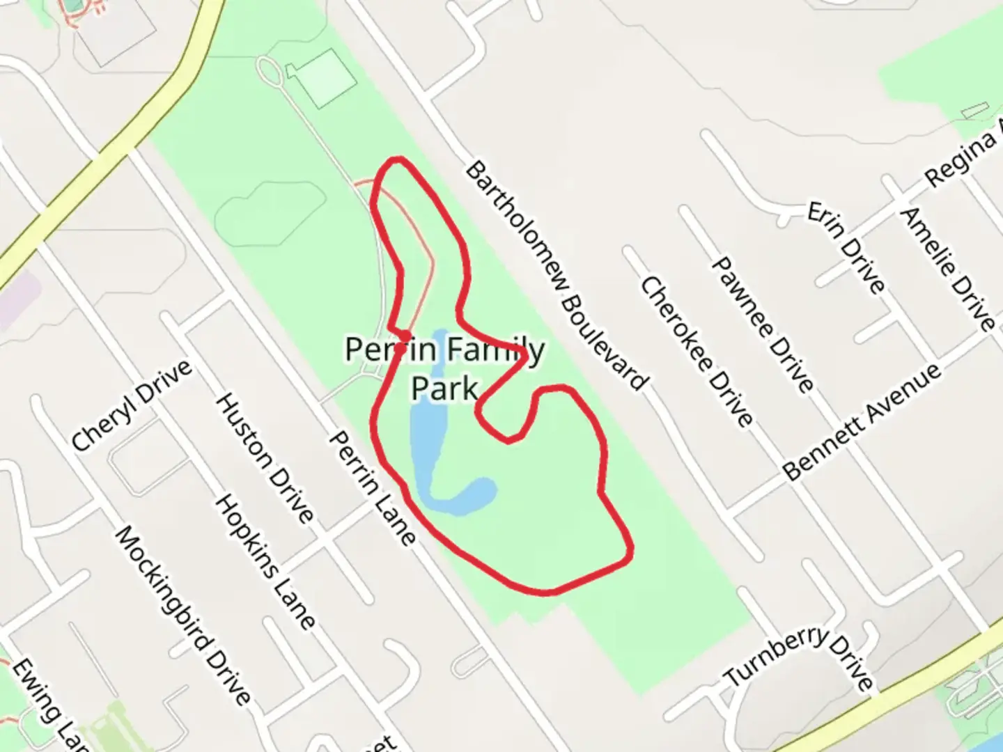 An image depicting the trail Perrin Family Park Loop and its surrounding area.