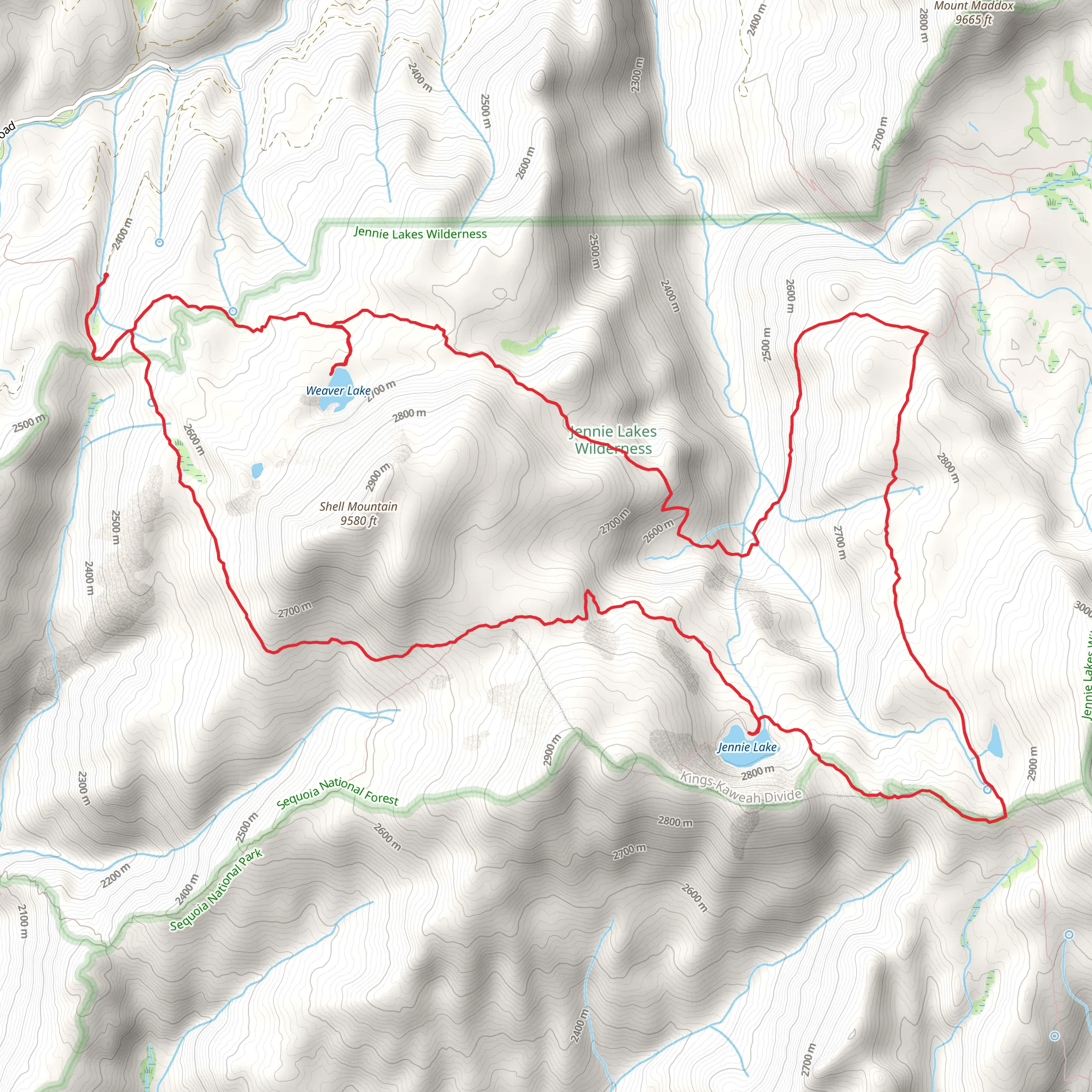Poop Out Pass, Jennie Lake,JO Pass and Weaver Lake Loop Trail mobile static map