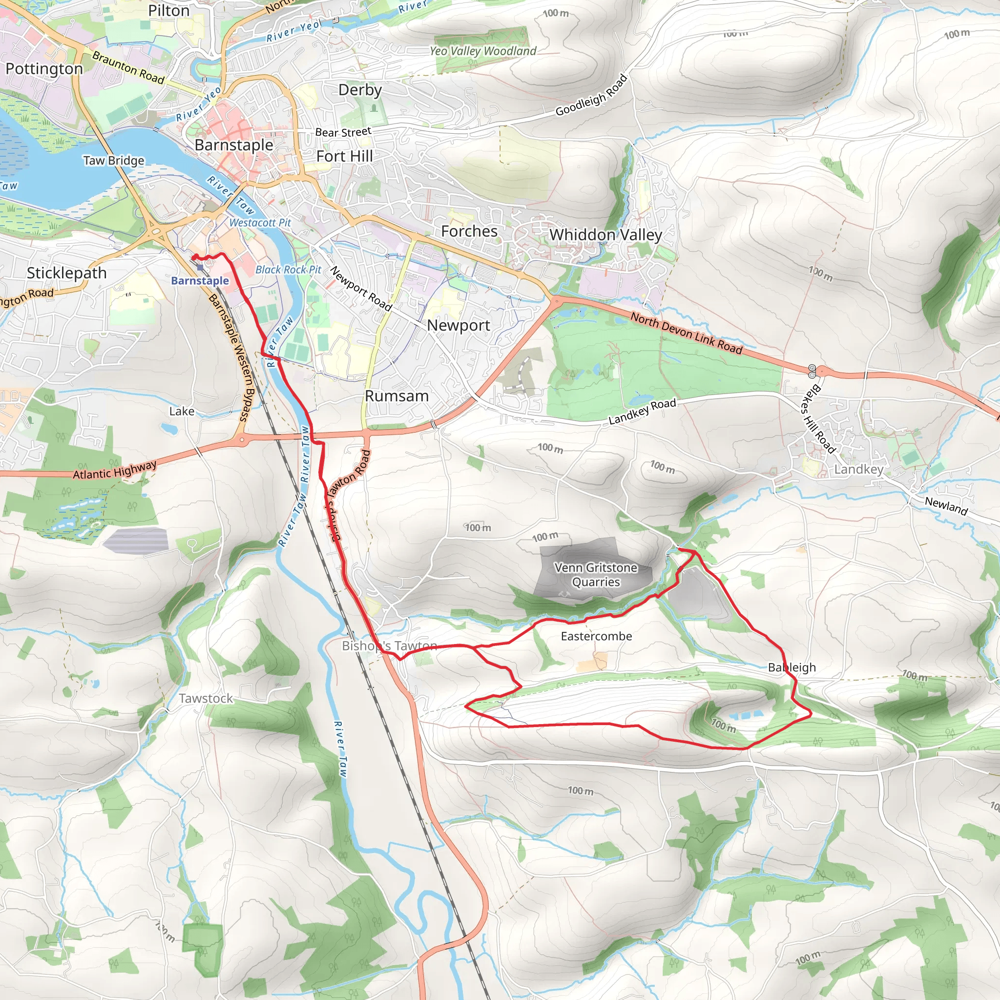 Codden Hill from Barnstaple Station mobile static map