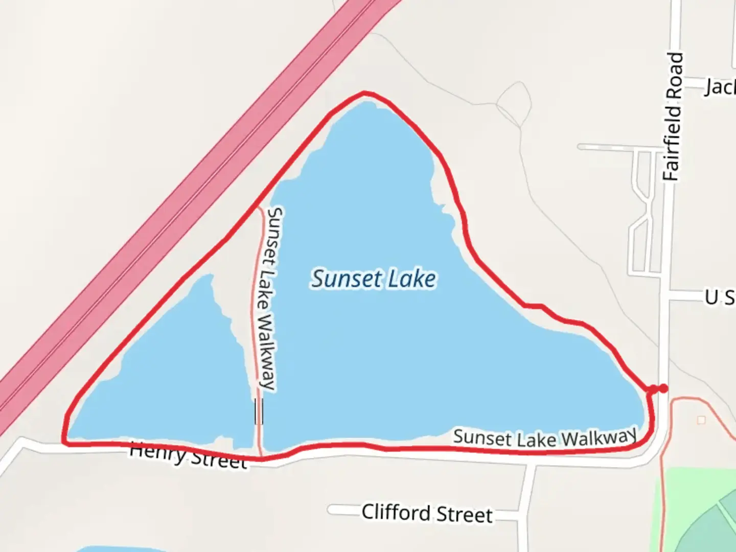 An image depicting the trail Sunset Lake Loop and its surrounding area.