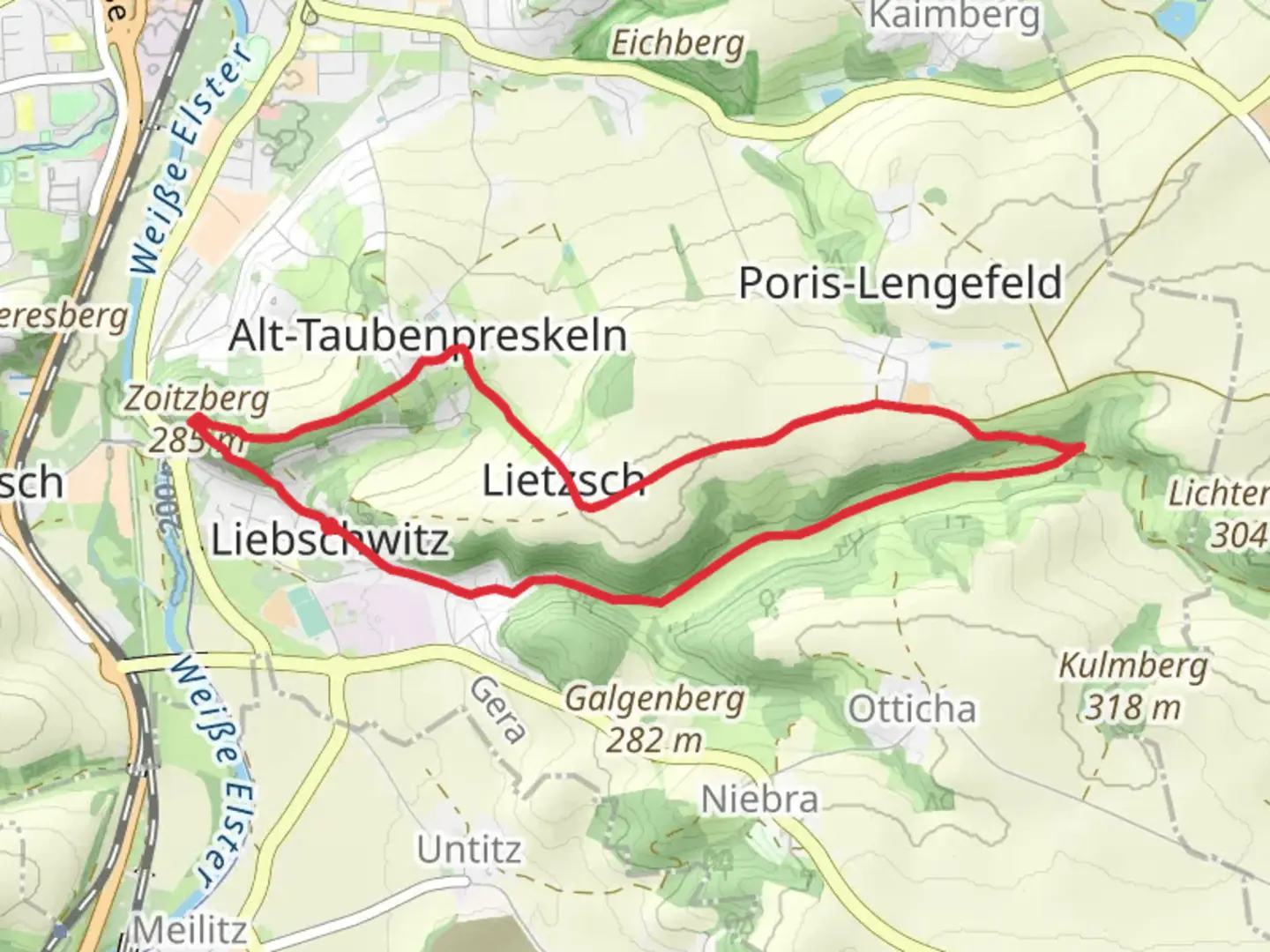 An image depicting the trail Zoitzberg via Thueringenweg and its surrounding area.