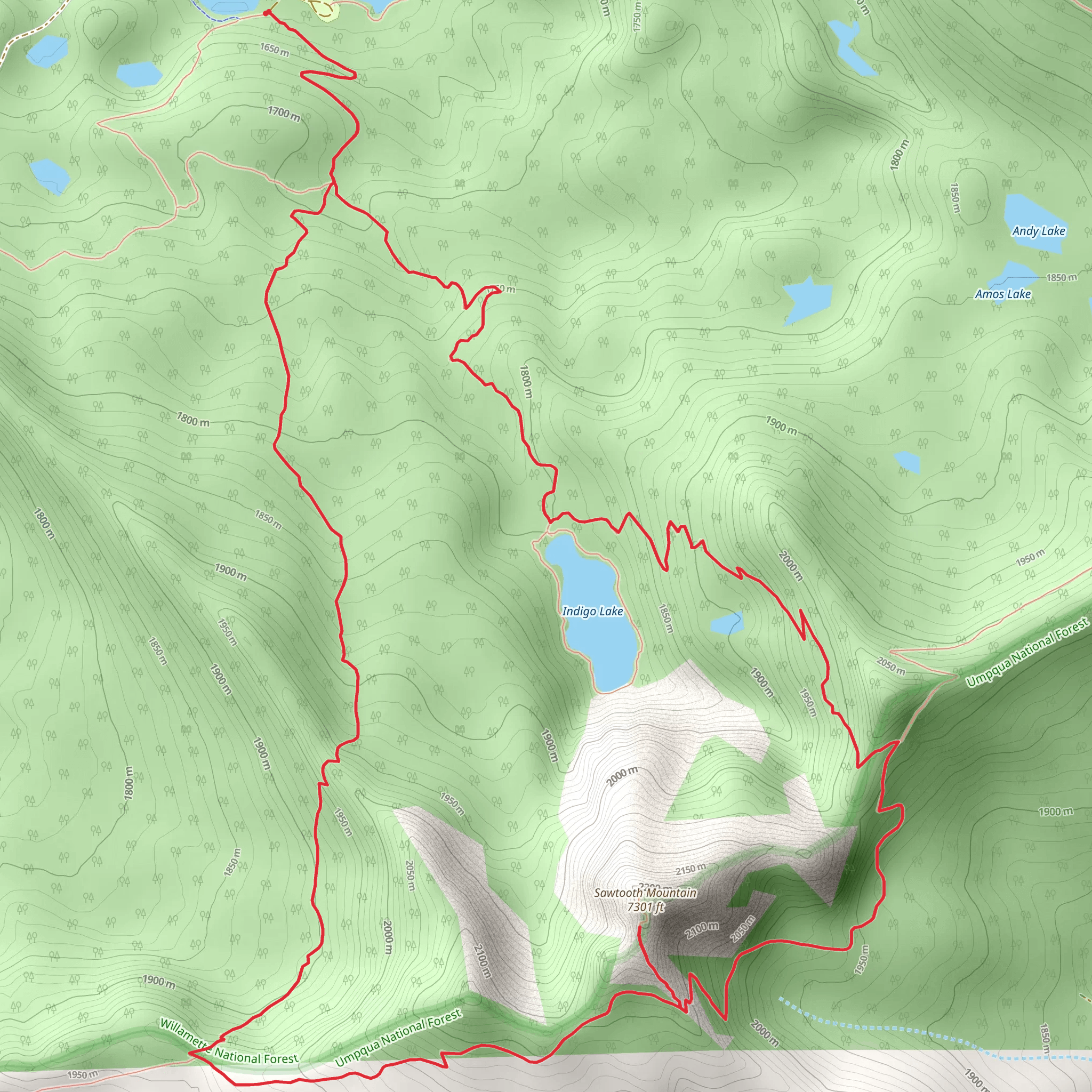 Sawtooth Mountain and Indigo Lake Trail mobile static map