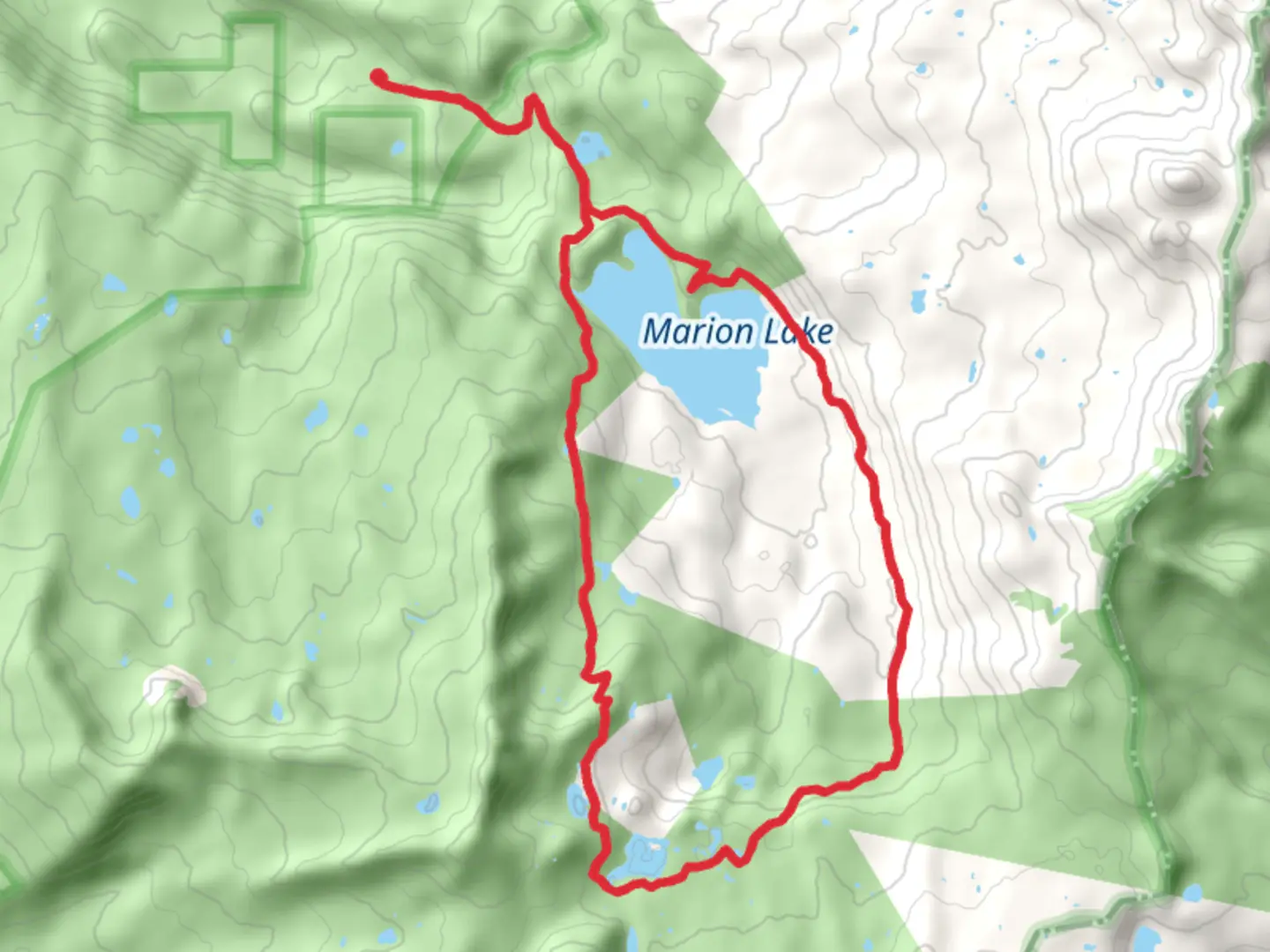 An image depicting the trail Marion Lake and Eight Lakes View Loop and its surrounding area.
