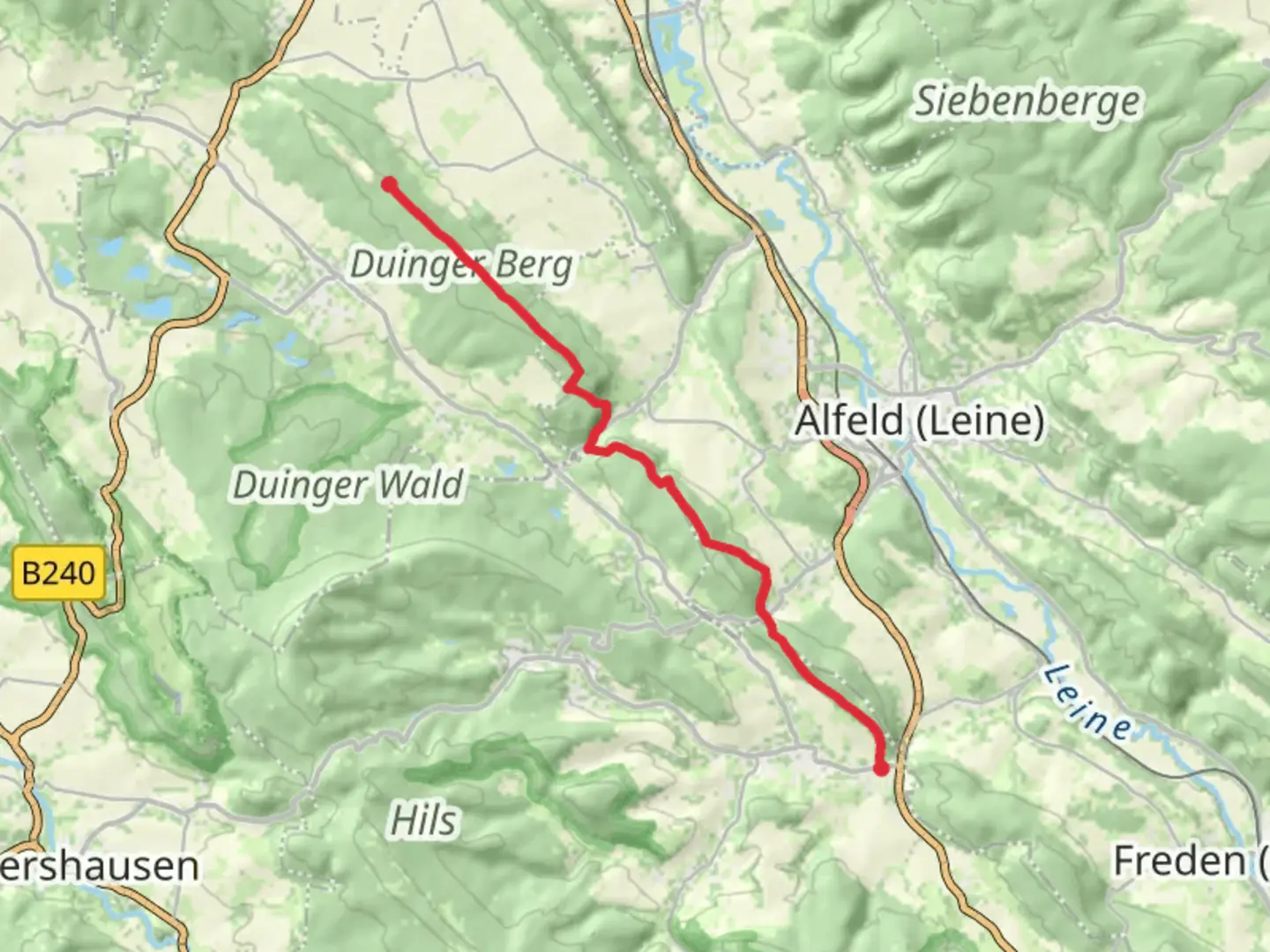 An image depicting the trail Delligsen to Duinger Berg via Kikedal, Babenstein and Kansteinweg and its surrounding area.