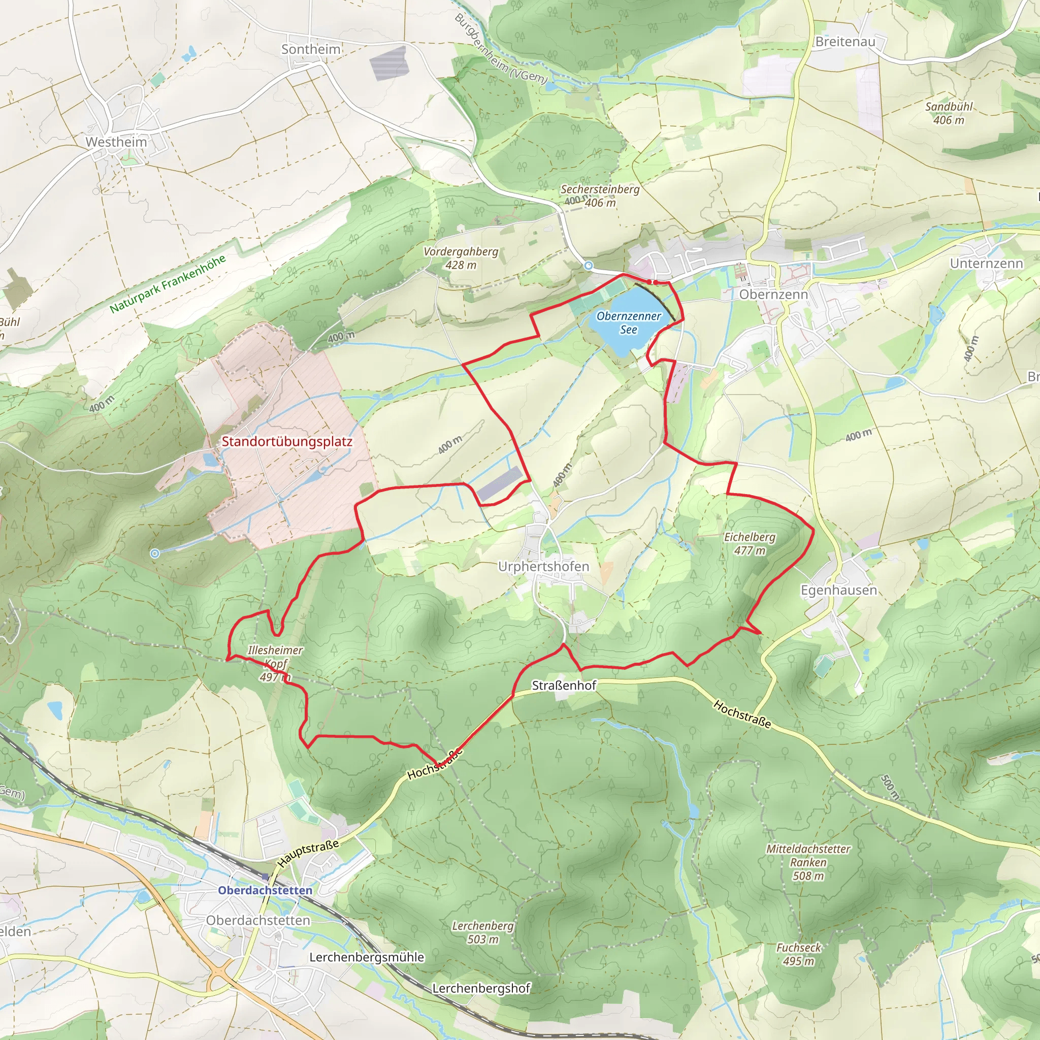 Obernzenner See, Eichelberg and Illesheimer Kopf Loop mobile static map