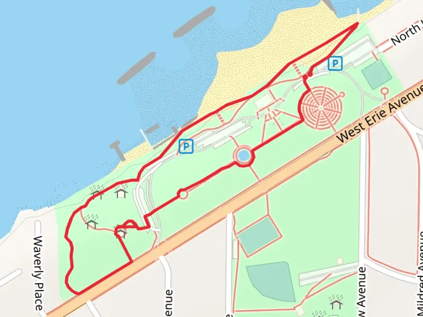 An image depicting the trail Historic Lakeview Park rose Garden Walk and its surrounding area.