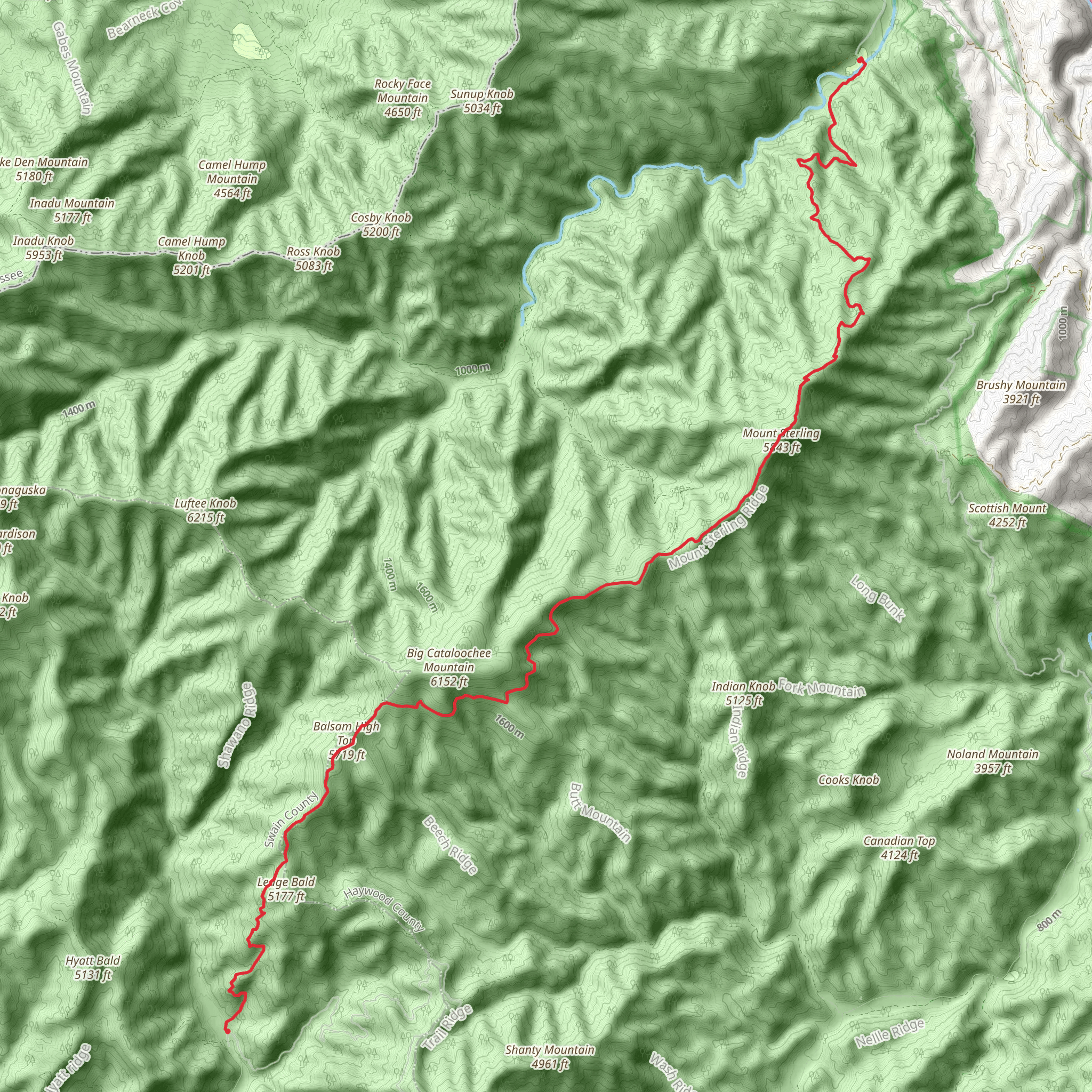 Baxter Creek Trail to Balsam Mountain Road mobile static map