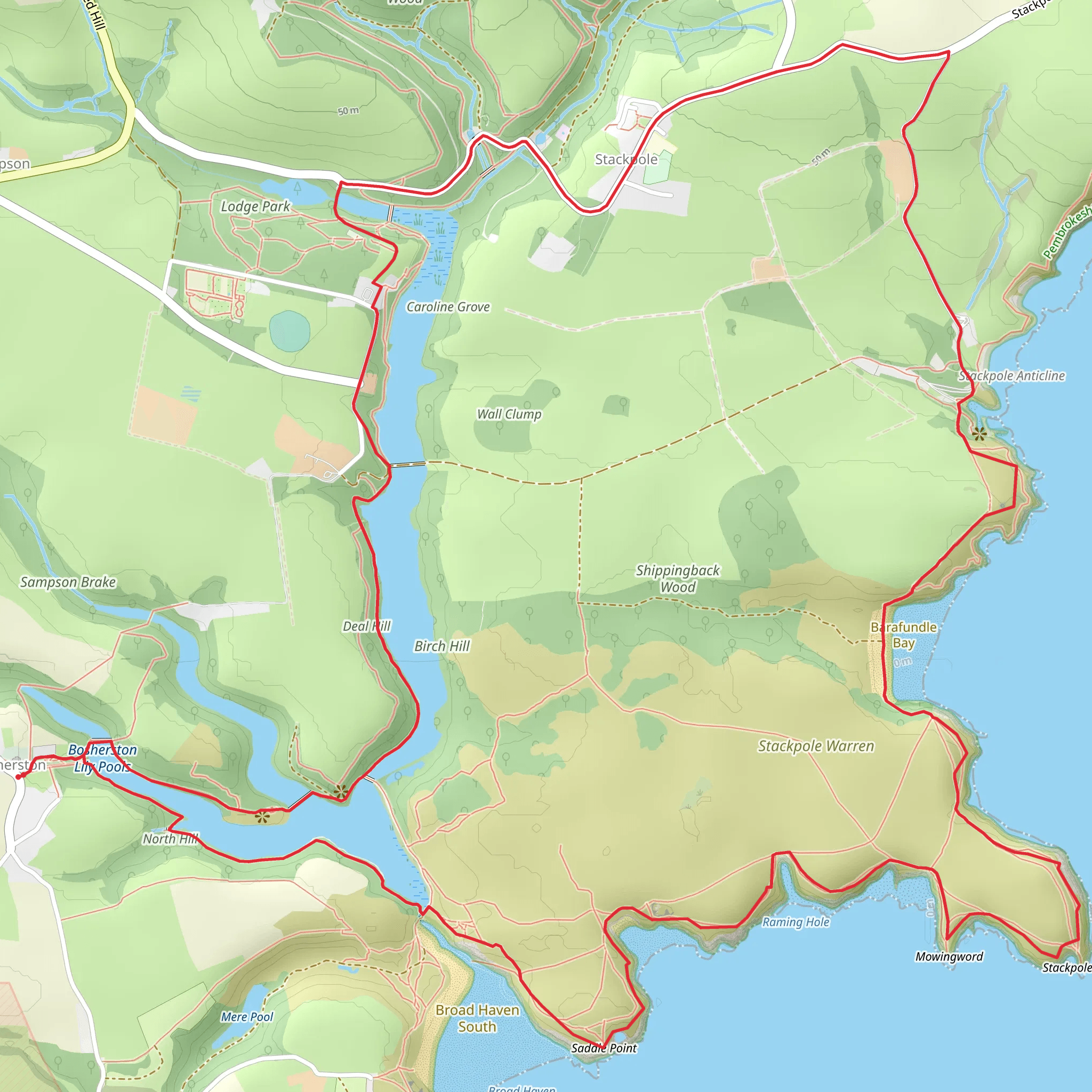 Bosherston Ponds - Stackpole Head and Broad Haven Dunes mobile static map
