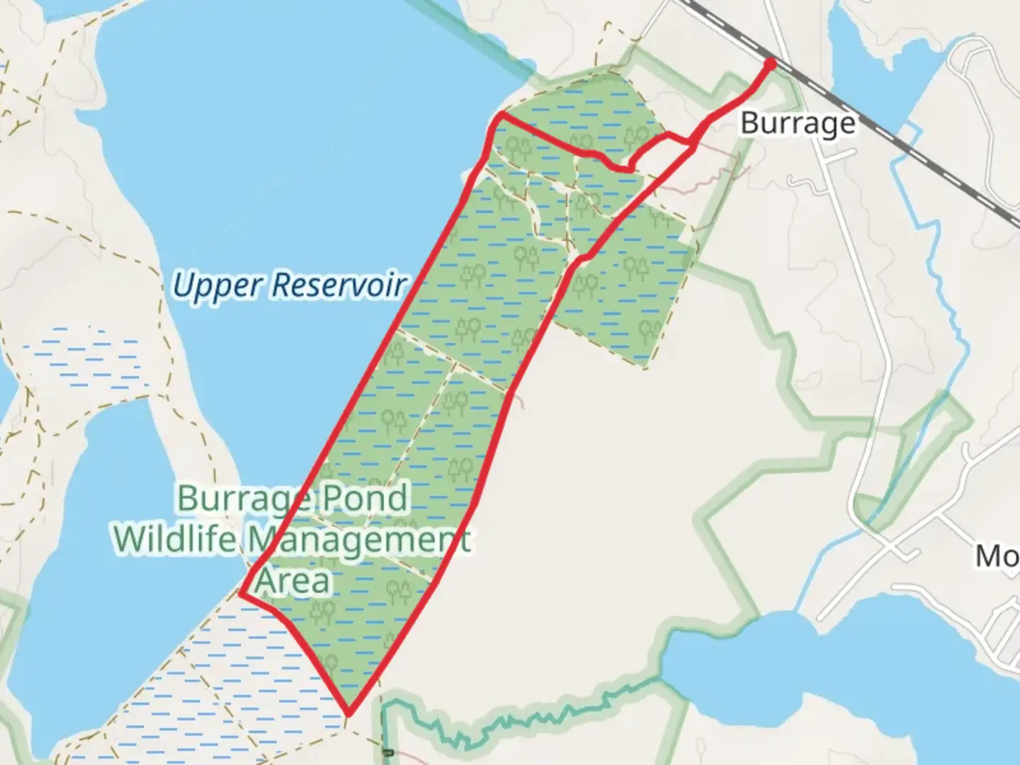 An image depicting the trail Upper and Lower Reservoir Loop from Hawks Avenue and its surrounding area.