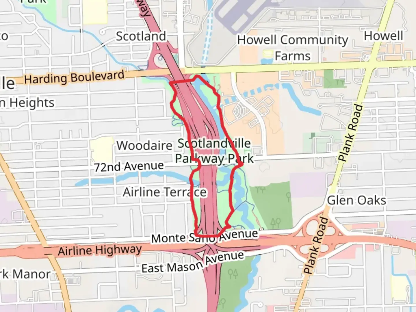 An image depicting the trail Scotlandville Parkway Loop Path and its surrounding area.