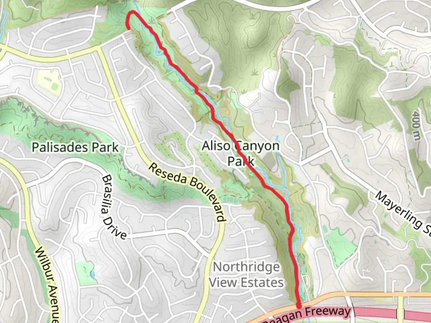 An image depicting the trail Aliso Canyon Trail and its surrounding area.