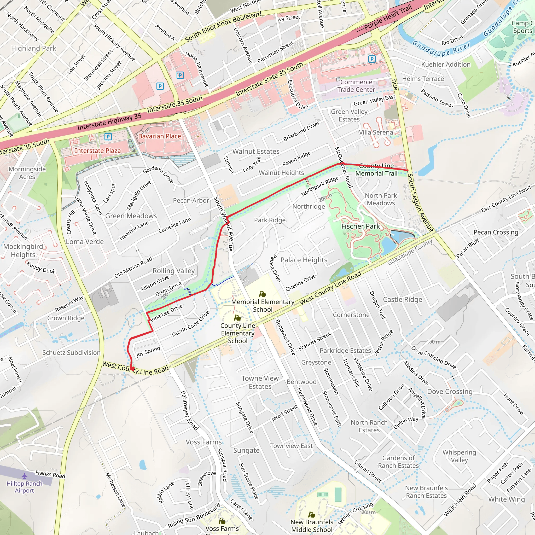 Hoffman Park via County Line Memorial Trail mobile static map