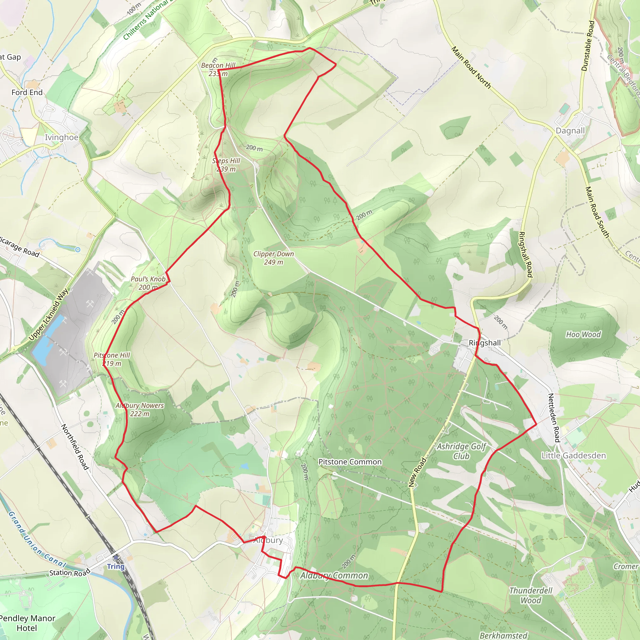 Ivinghoe Beacon Ridgeway from Aldbury mobile static map