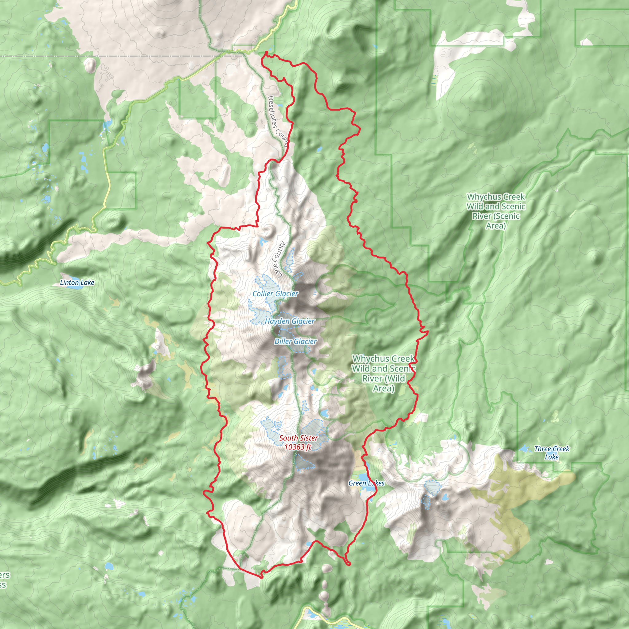 Millican Crater Trail, Green Lakes Trail and Three Sisters Trail Loop mobile static map