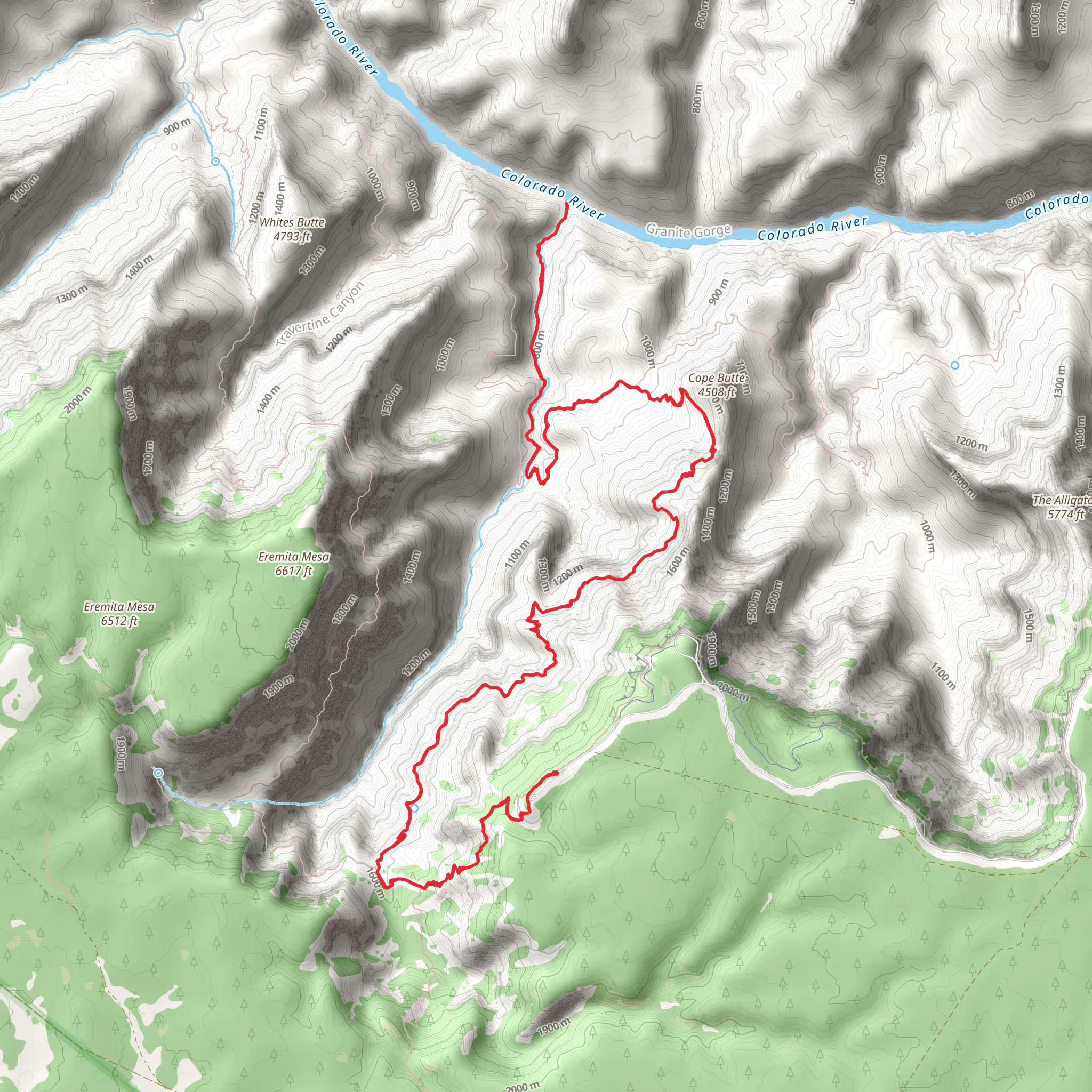 Hermit Trail via Cope Butte and Hermit Rapids mobile static map