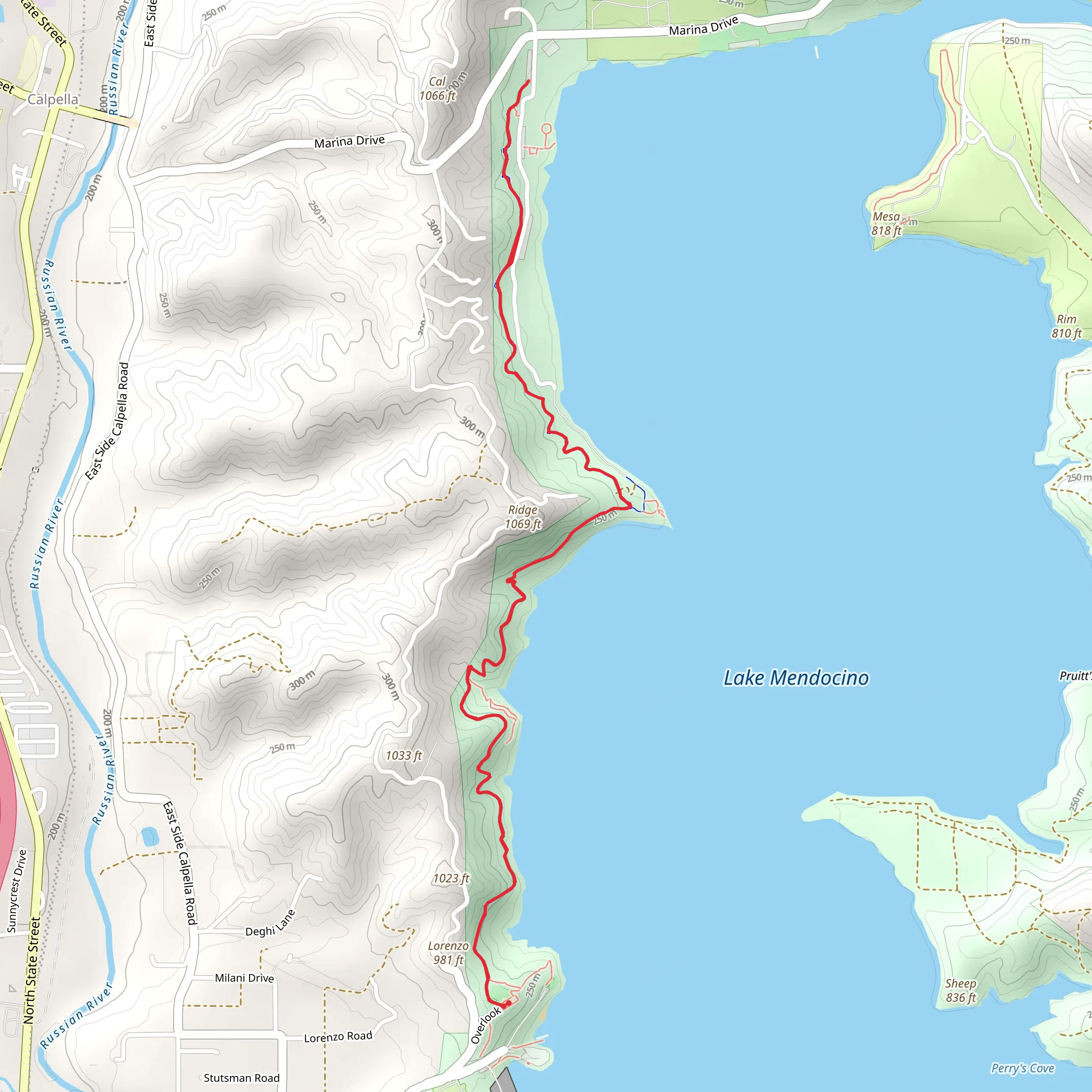 Lake Mendocino - Shakota Trail mobile static map