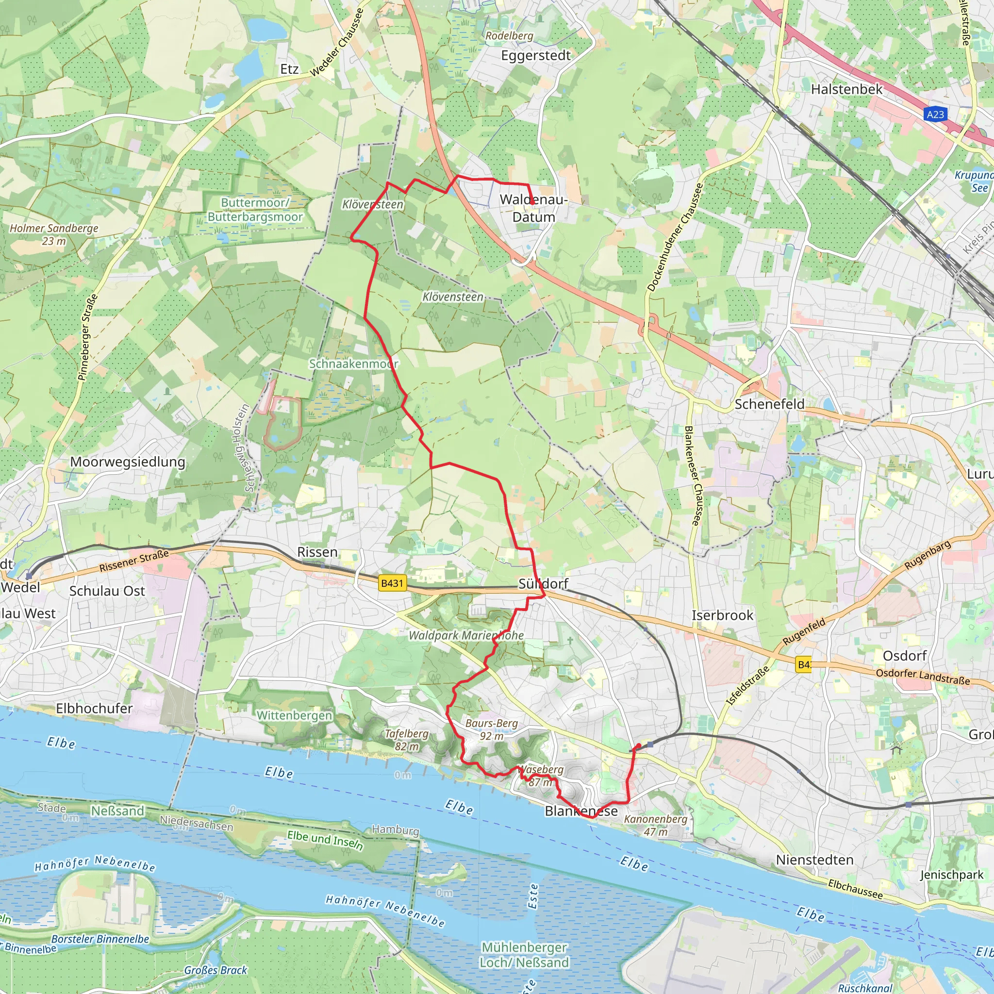 Waldenau to Blankenese Walk mobile static map