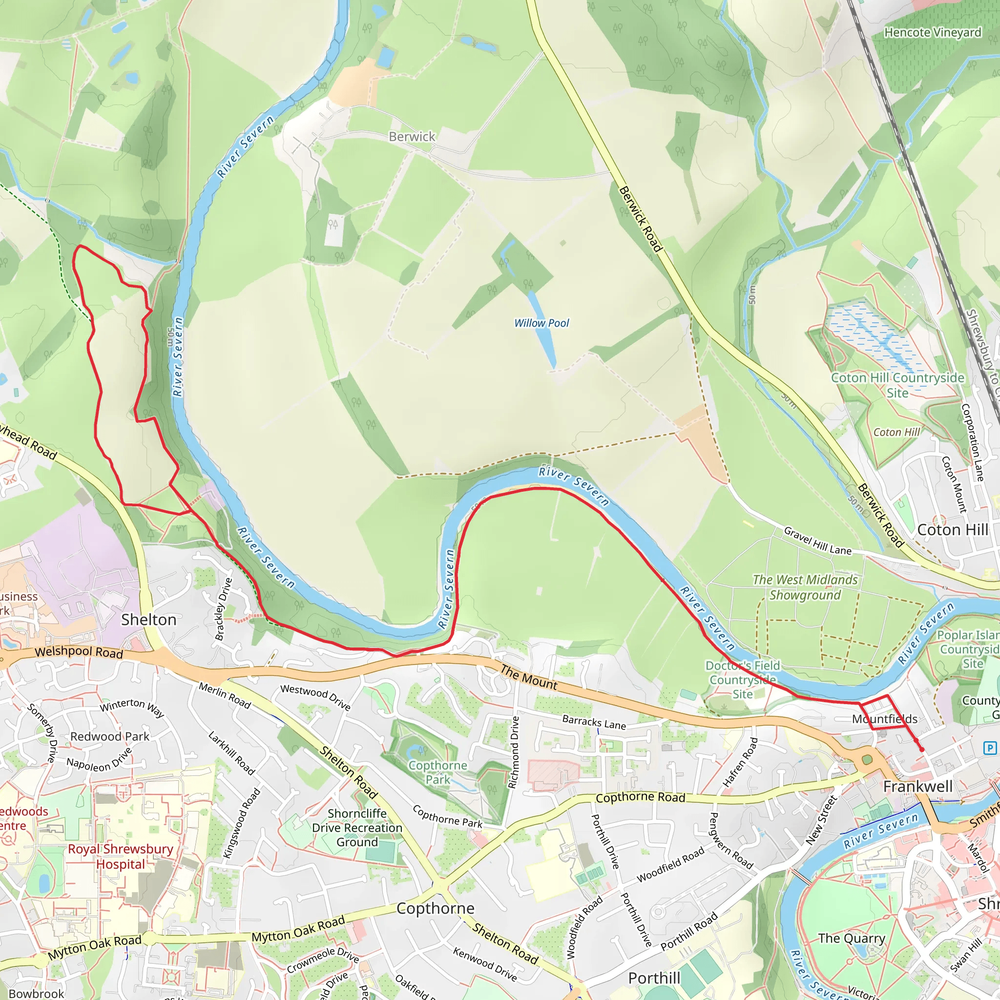 Shelton Rough and Spring Coppice via Shropshire Way mobile static map