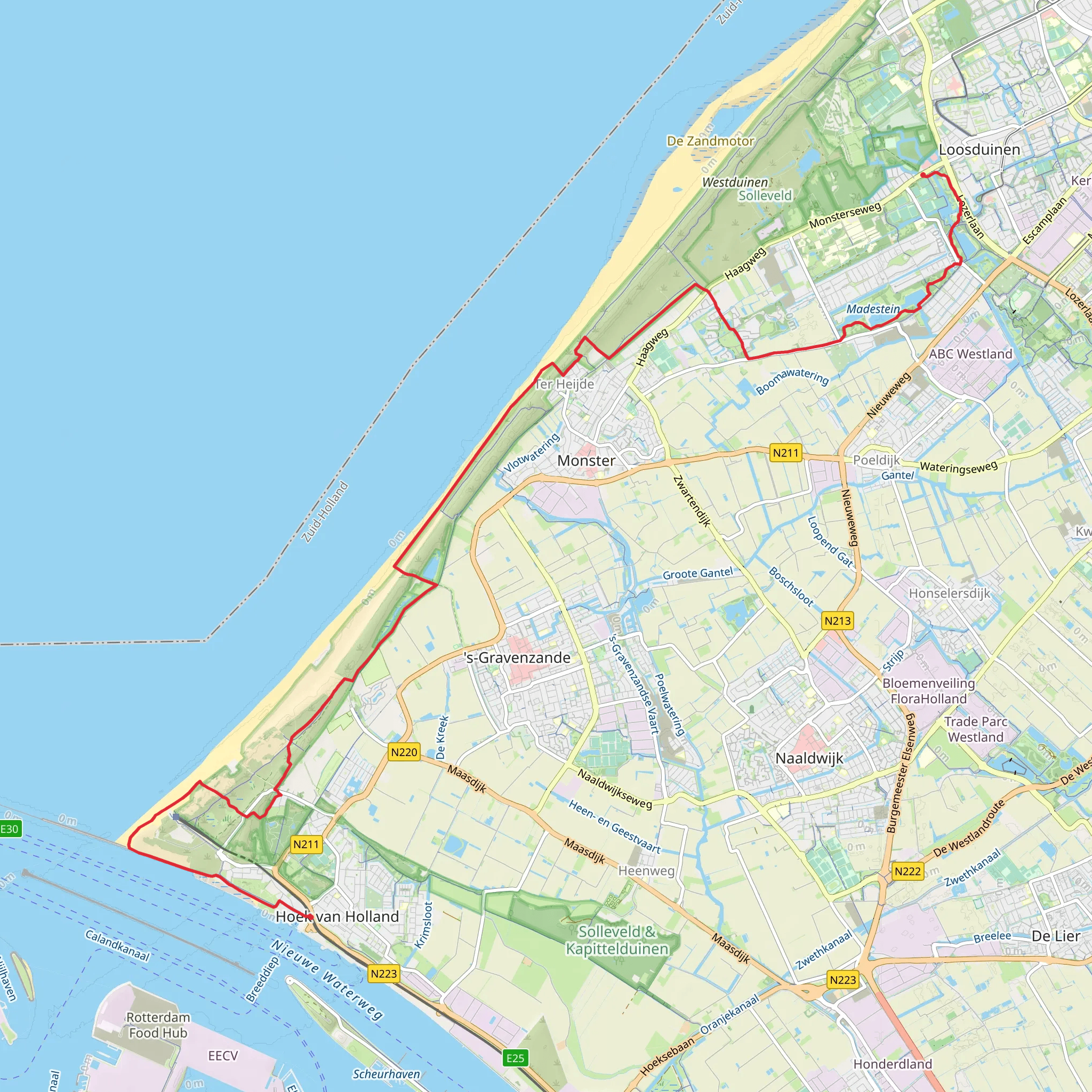 Ockenburgh to Hoek van Holland Haven via Heemtuin, Plassen Madestein and Ter Heijde mobile static map