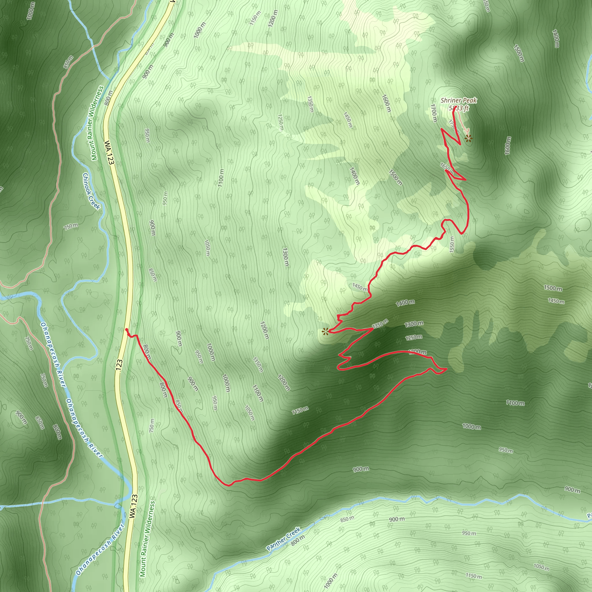 Shriner Peak Trail mobile static map