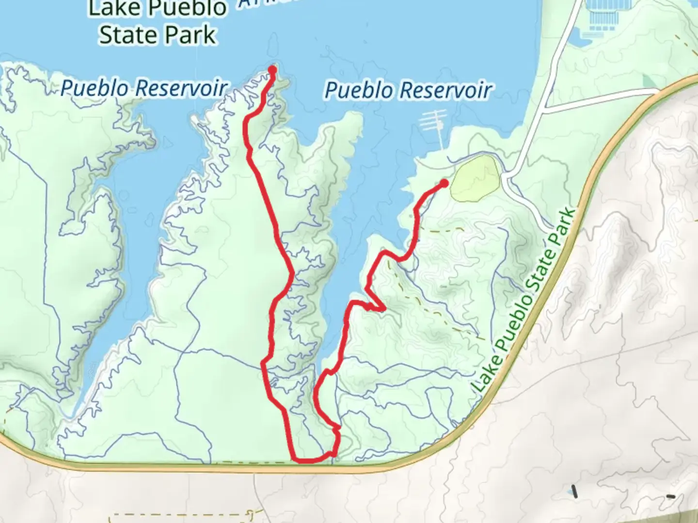 An image depicting the trail Pedros Point via South Shore and its surrounding area.