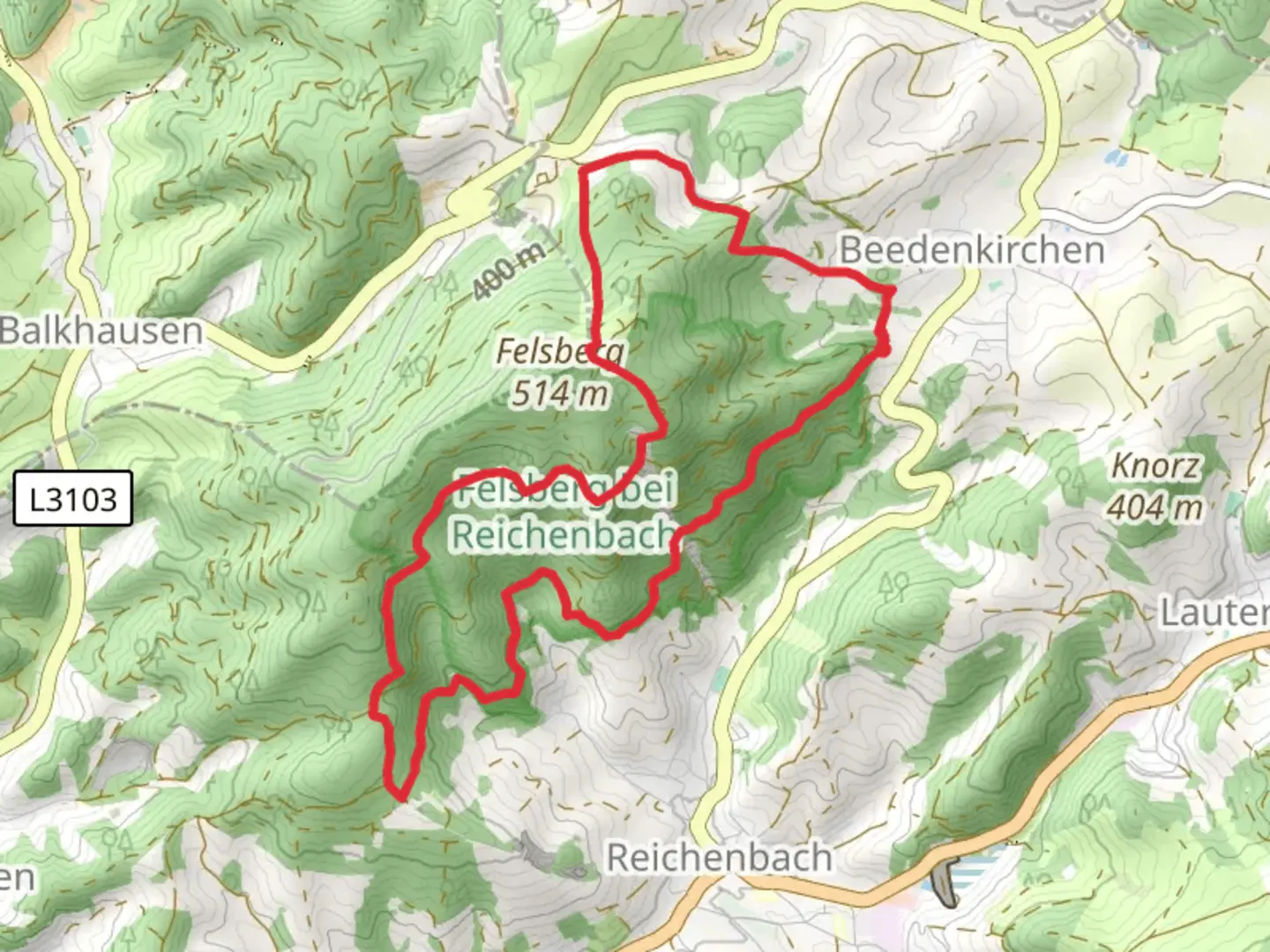 An image depicting the trail Camino Incluso and Lautertal 3 and its surrounding area.