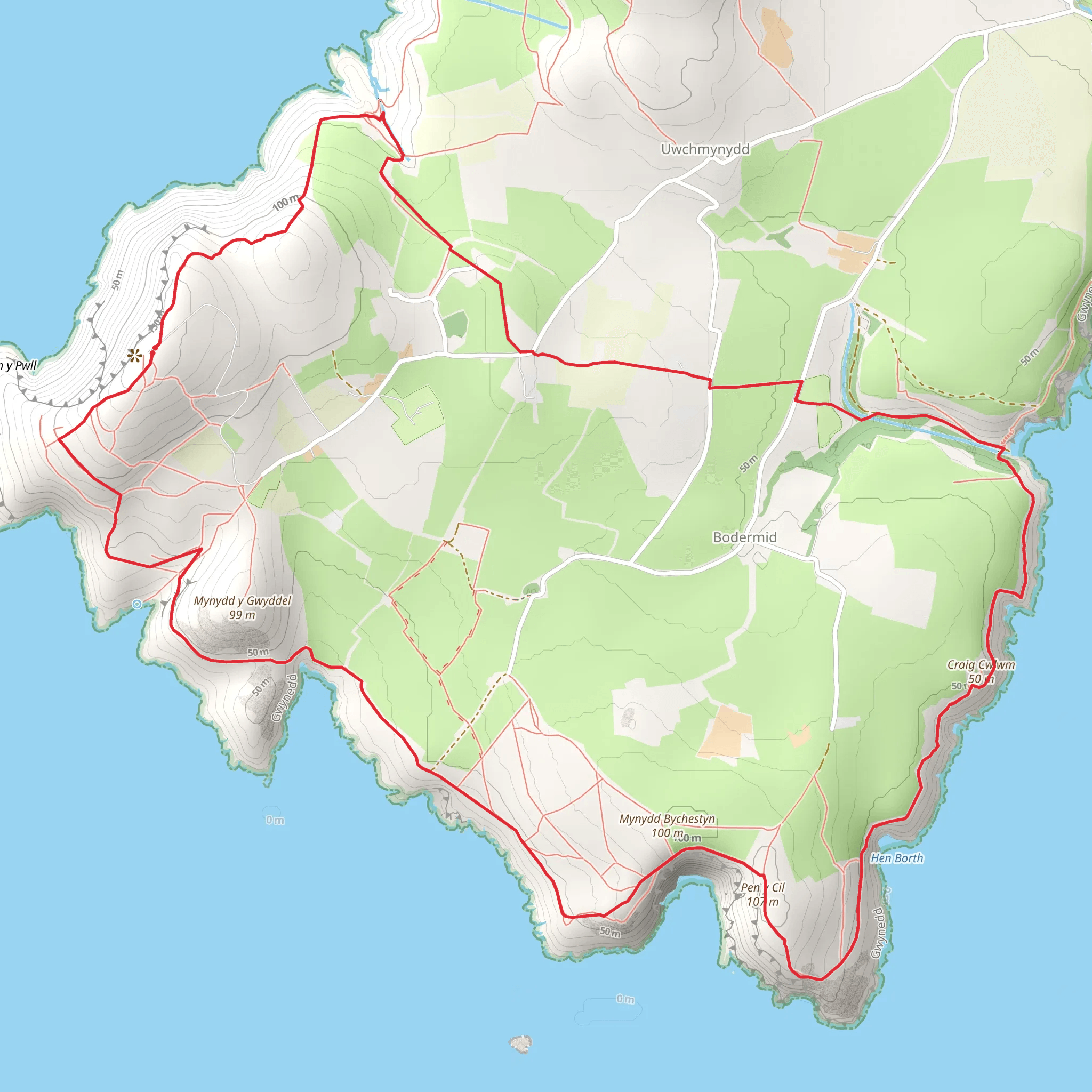 Pen y Cil and Porth Meudwy from Mynydd Mawr mobile static map