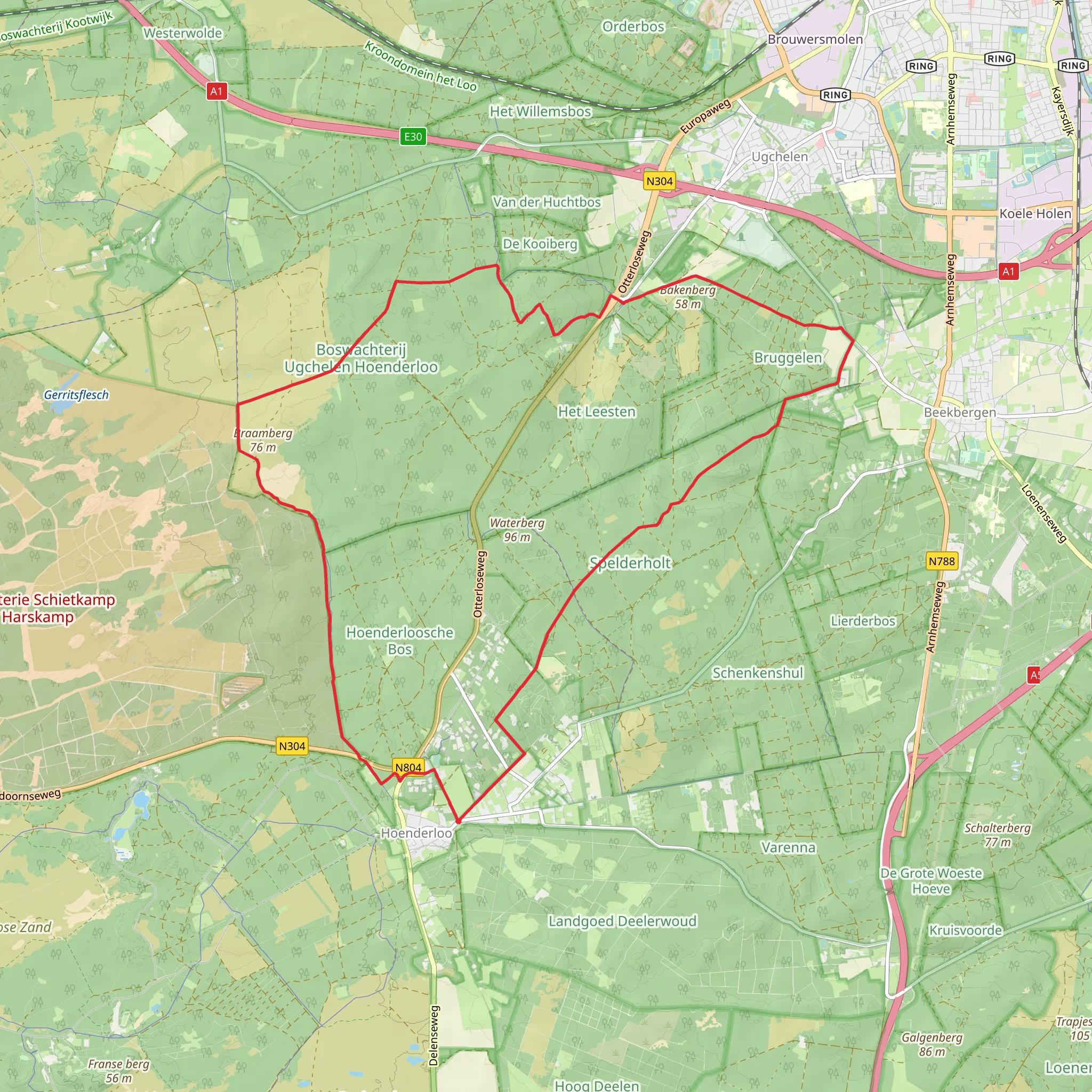 Braamberg, Ugchelsche Bosch and Spelderholt Loop mobile static map