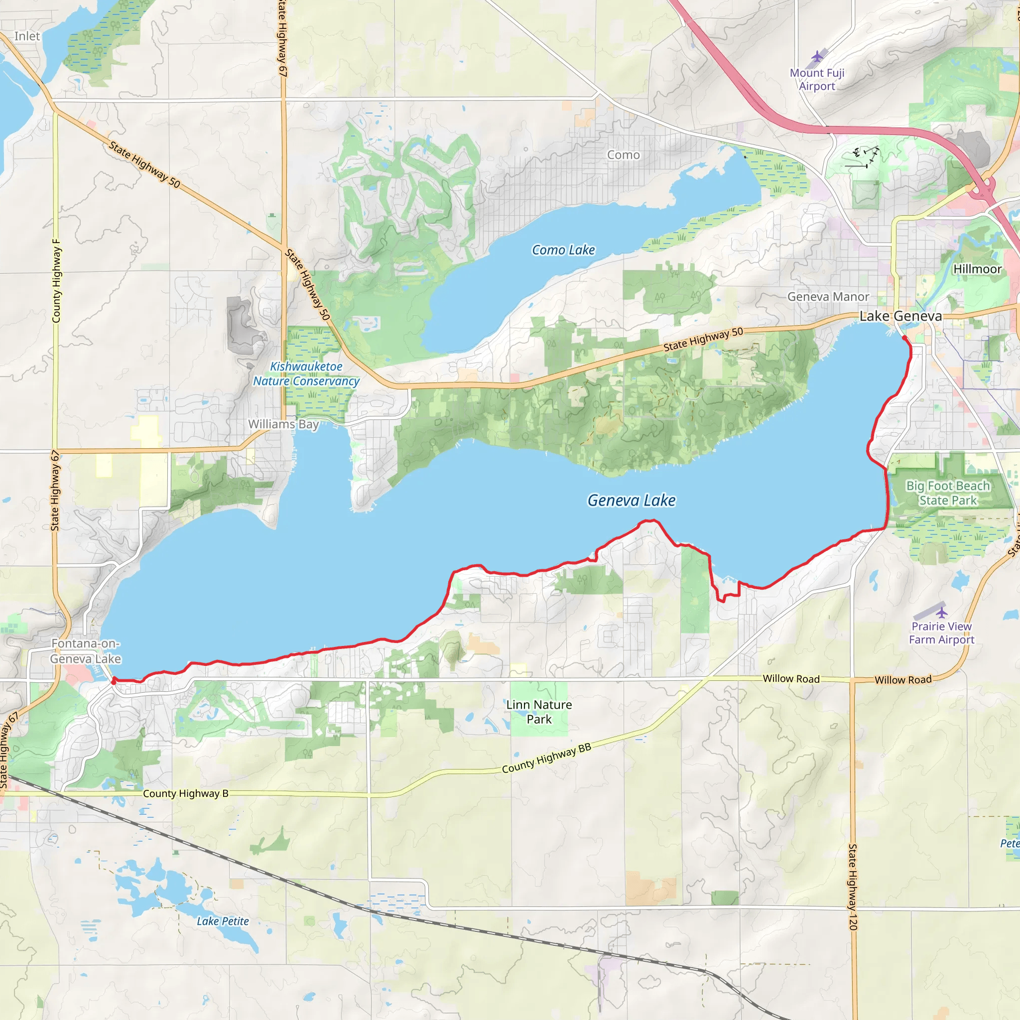 Lake Geneva Shore Path mobile static map