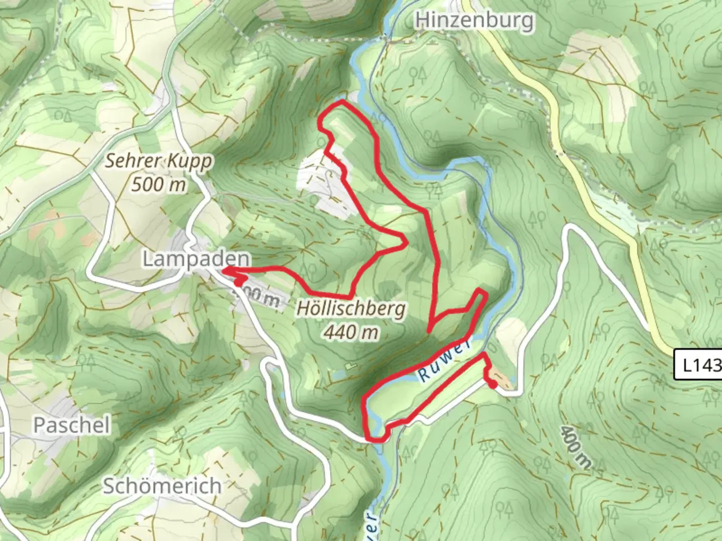 An image depicting the trail Lampden to Burg Heid Walk and its surrounding area.