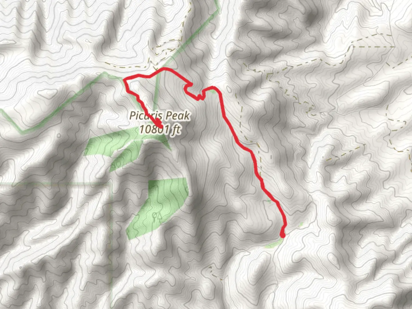 An image depicting the trail Picuris Peak via Lookout Road and its surrounding area.