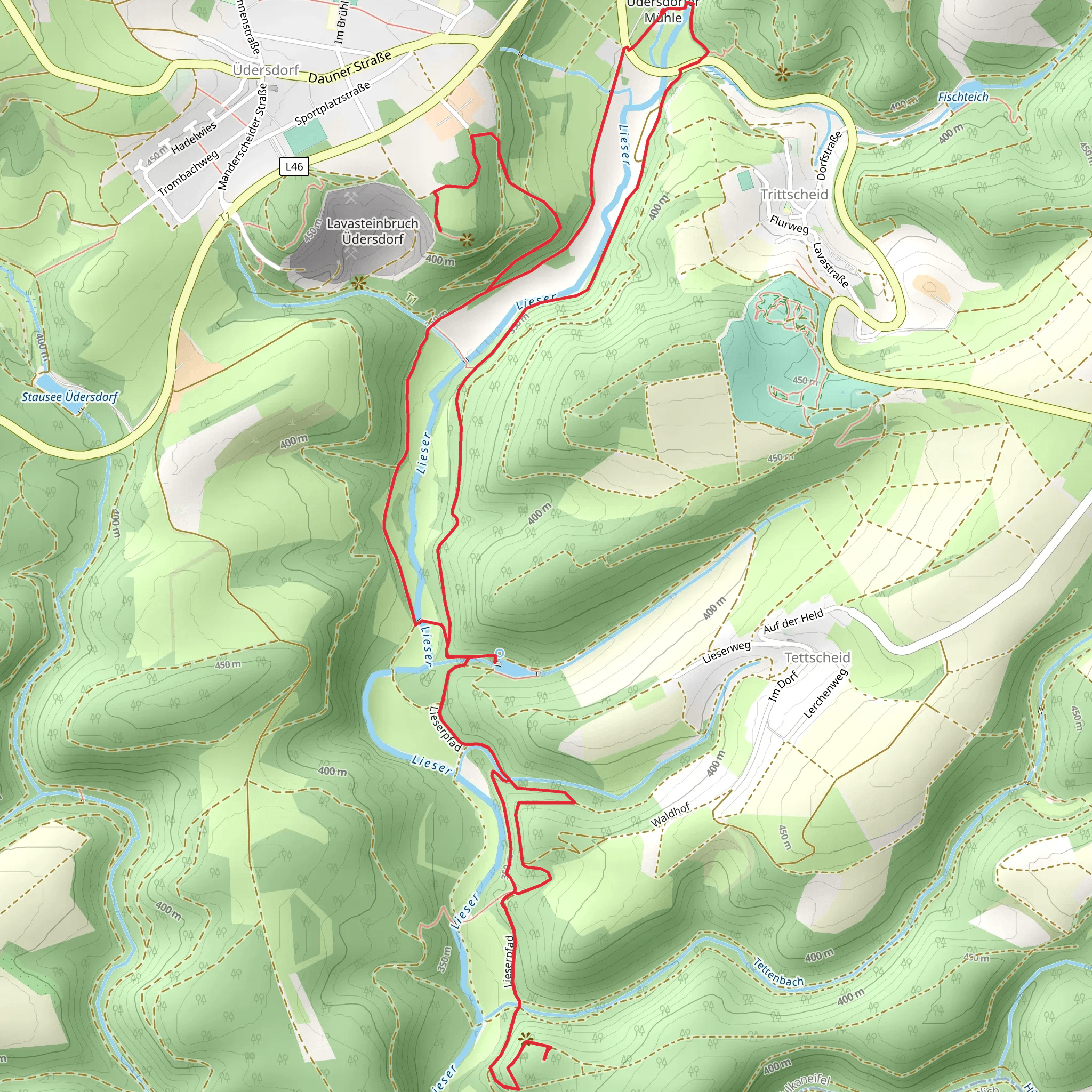 Tettscheider Stausee via Lieserpfad and Wasserfallweg mobile static map