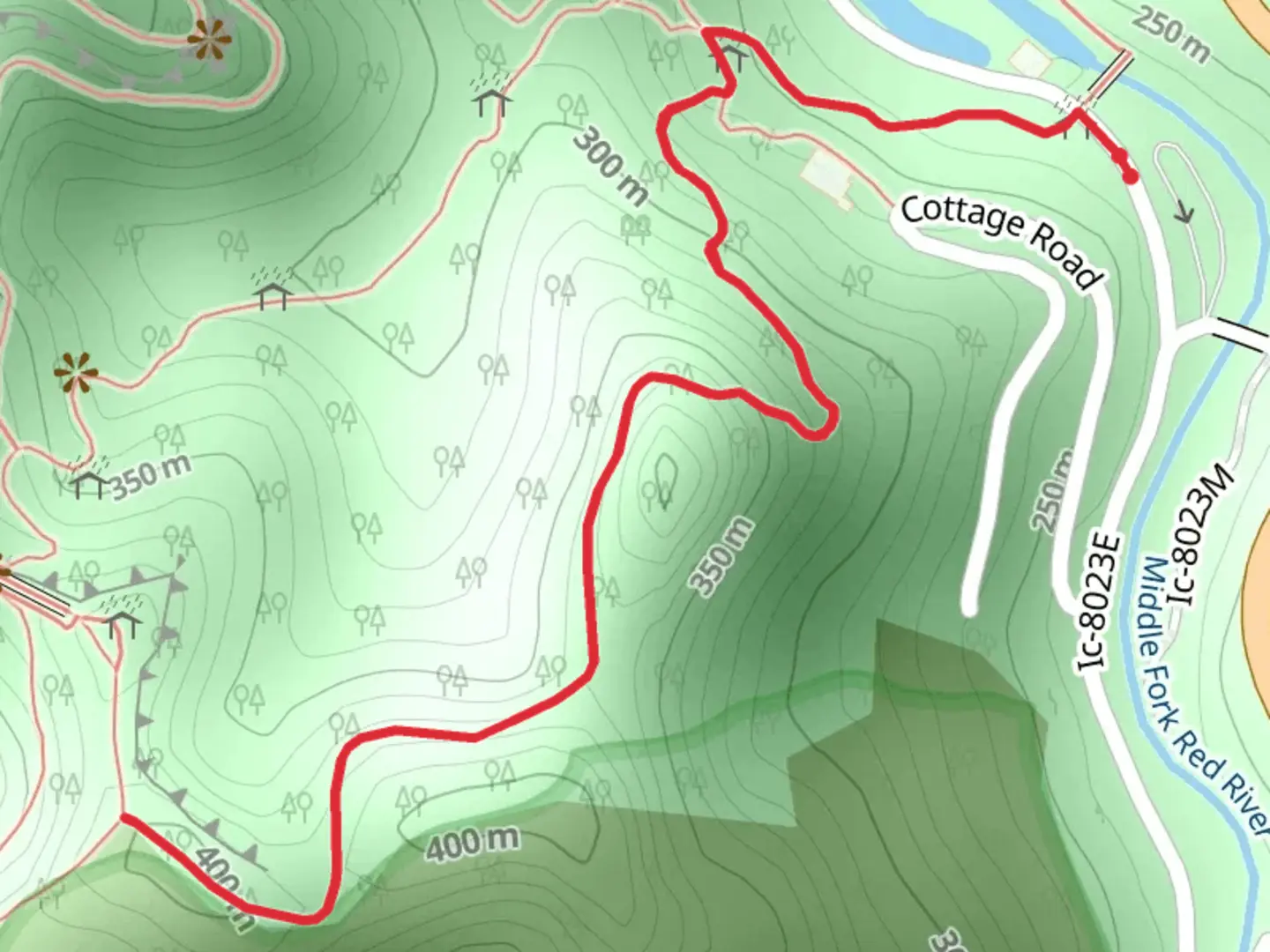 An image depicting the trail Balanced Rock Trail - Shelltowee NRT and its surrounding area.