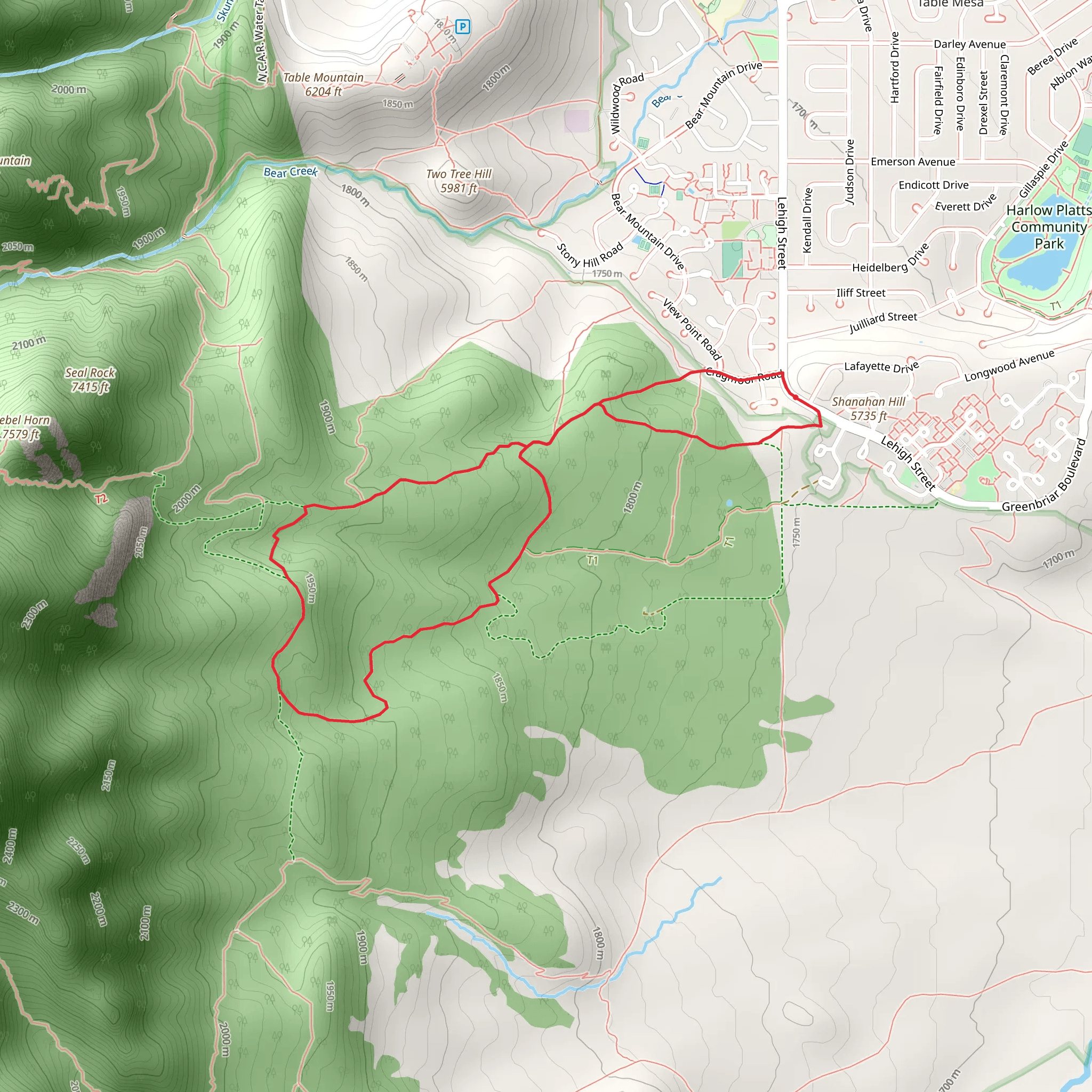 Cragmoor Connector and Shanahan - North Fork Loop Trail mobile static map