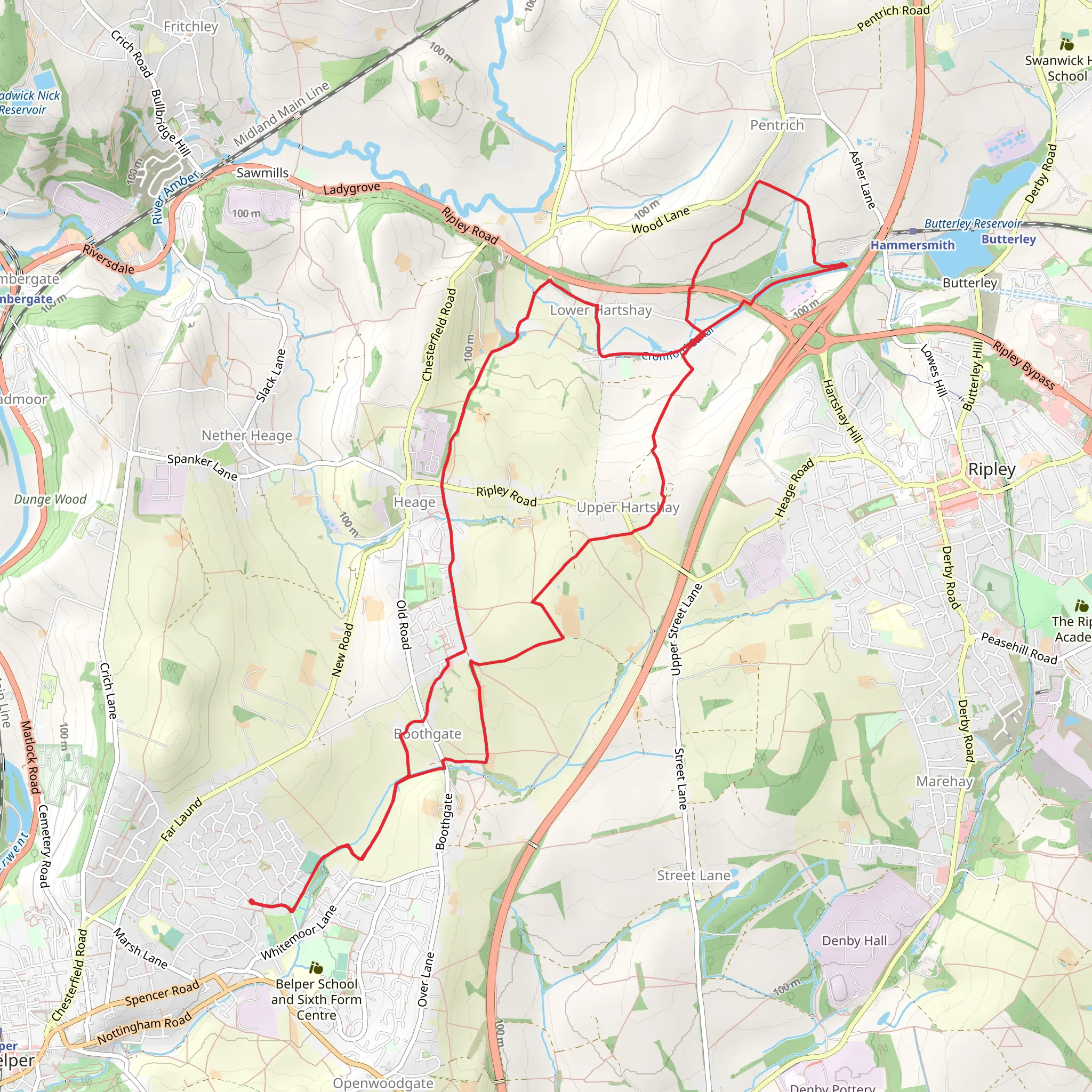 White Moor and Ripley Country Park Loop mobile static map