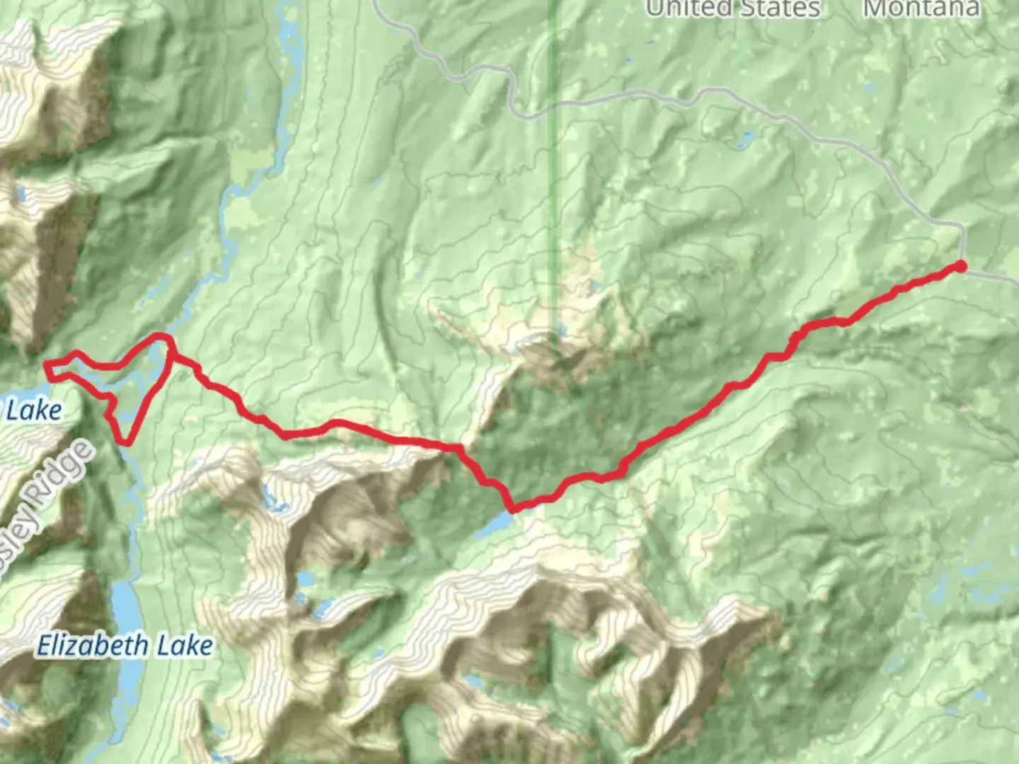 An image depicting the trail Cosley Lake and Belly River Loop and its surrounding area.