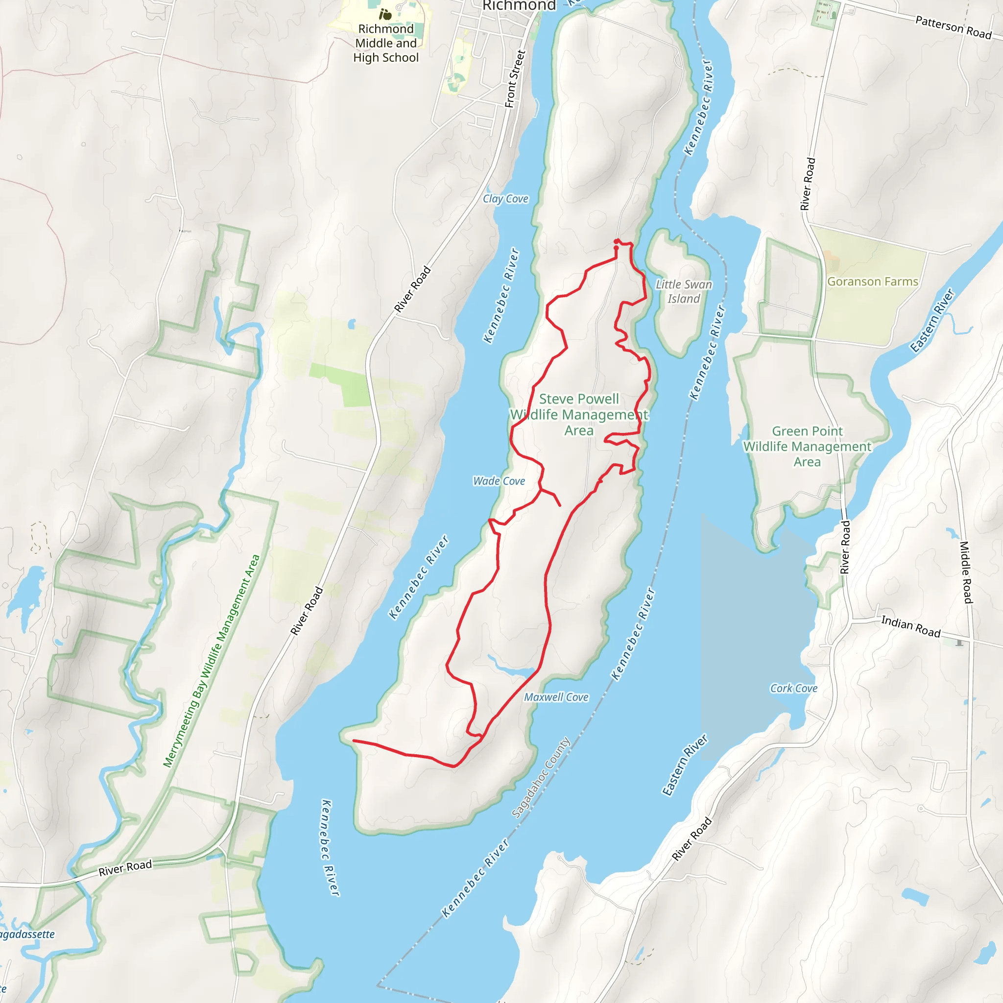 Kennebec River and Hatch Point Loop mobile static map