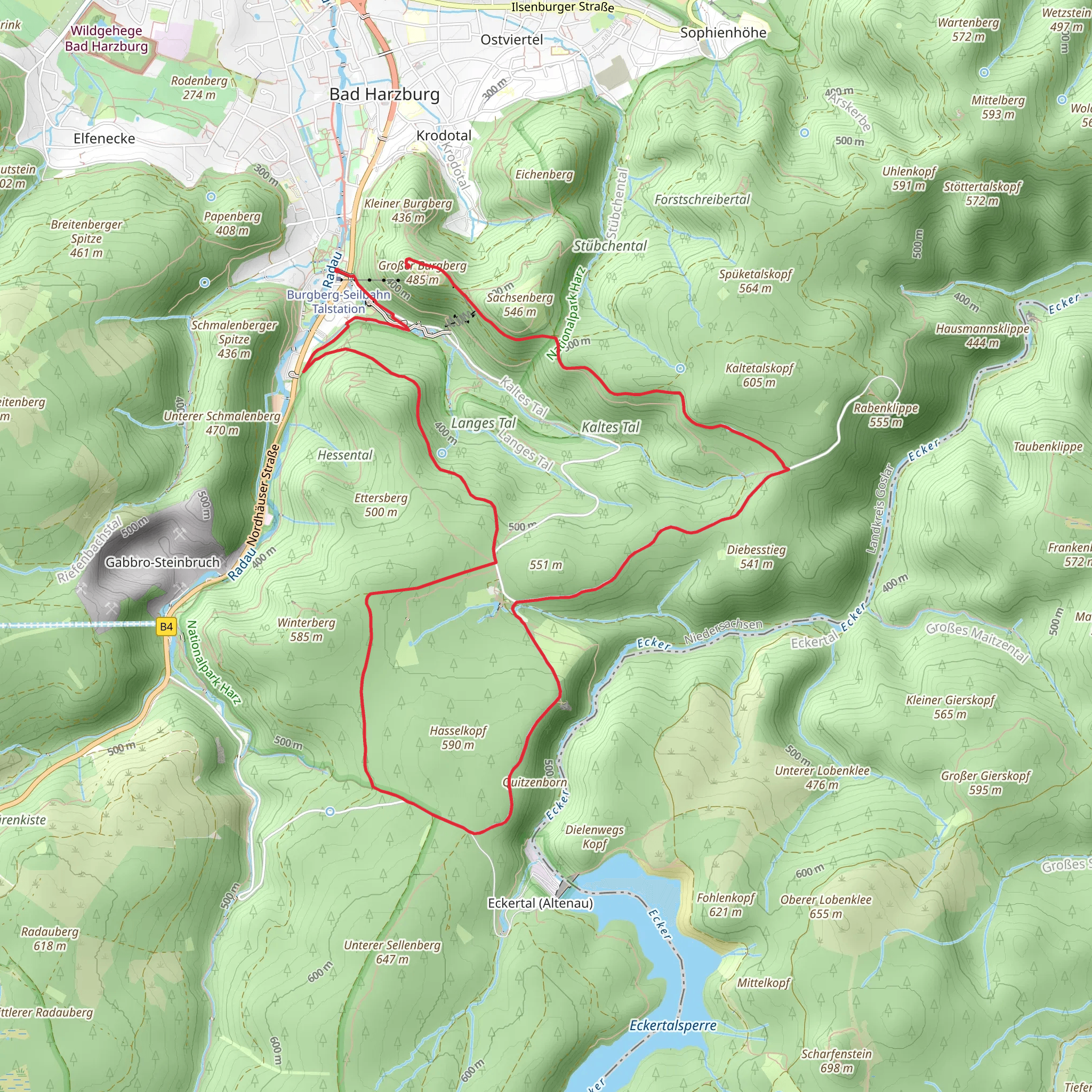 Kurpark to Harzburg Castle Walk via Hasselkopf mobile static map